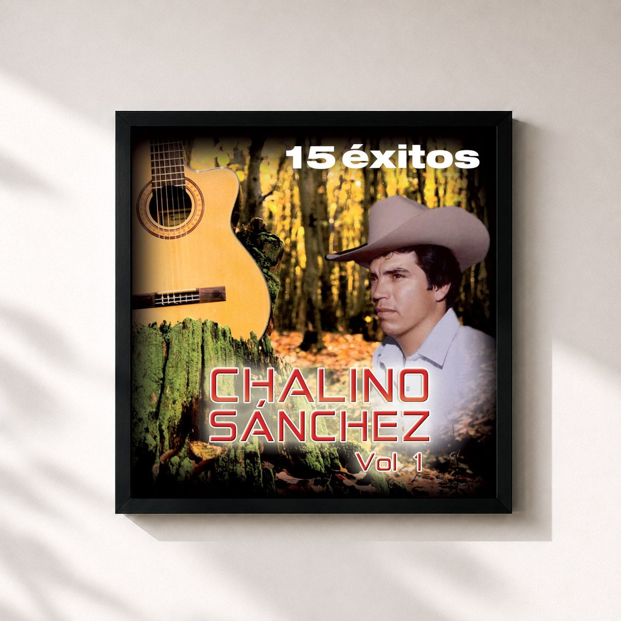 #noir Tableau carré de l'album 15 Éxitos, Vol. 1 de Chalino Sanchez, cadre noir 32x32 cm