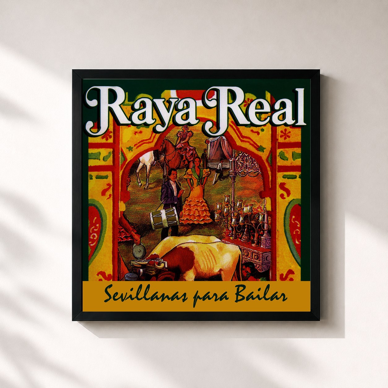 #noir Tableau carré de l'album Sevillanas Para Bailar de Raya Real, cadre noir 32x32 cm