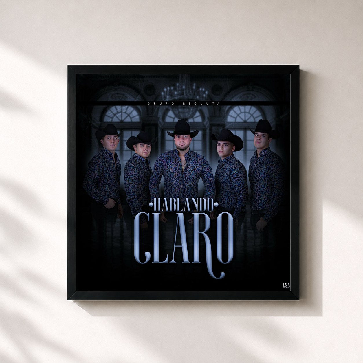 #noir Tableau carré de l'album Hablando Claro de Grupo Recluta, cadre noir 32x32 cm