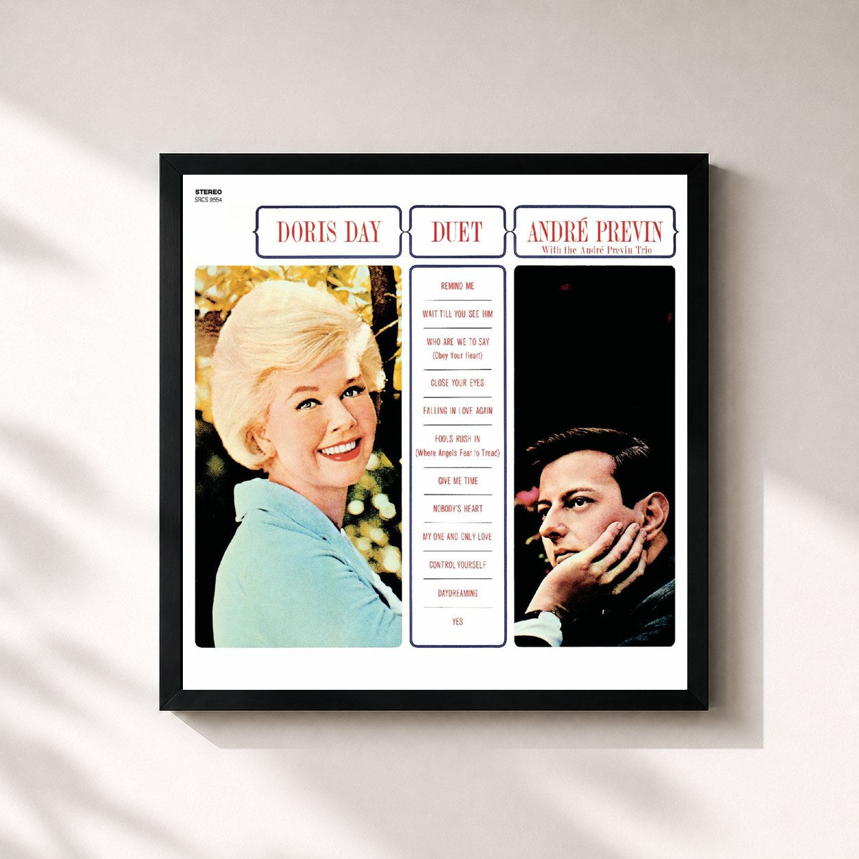 #noir Tableau carré de l'album Duet de Doris Day, cadre noir 32x32 cm