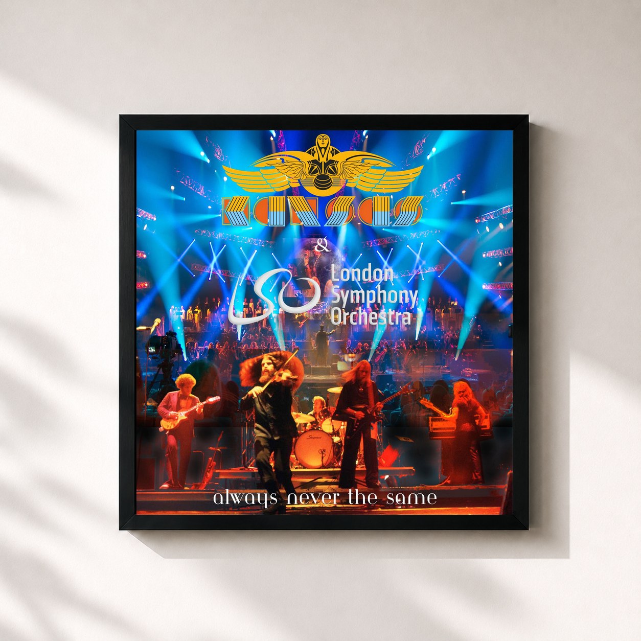 #noir Tableau carré de l'album Always Never the Same de Kansas, cadre noir 32x32 cm