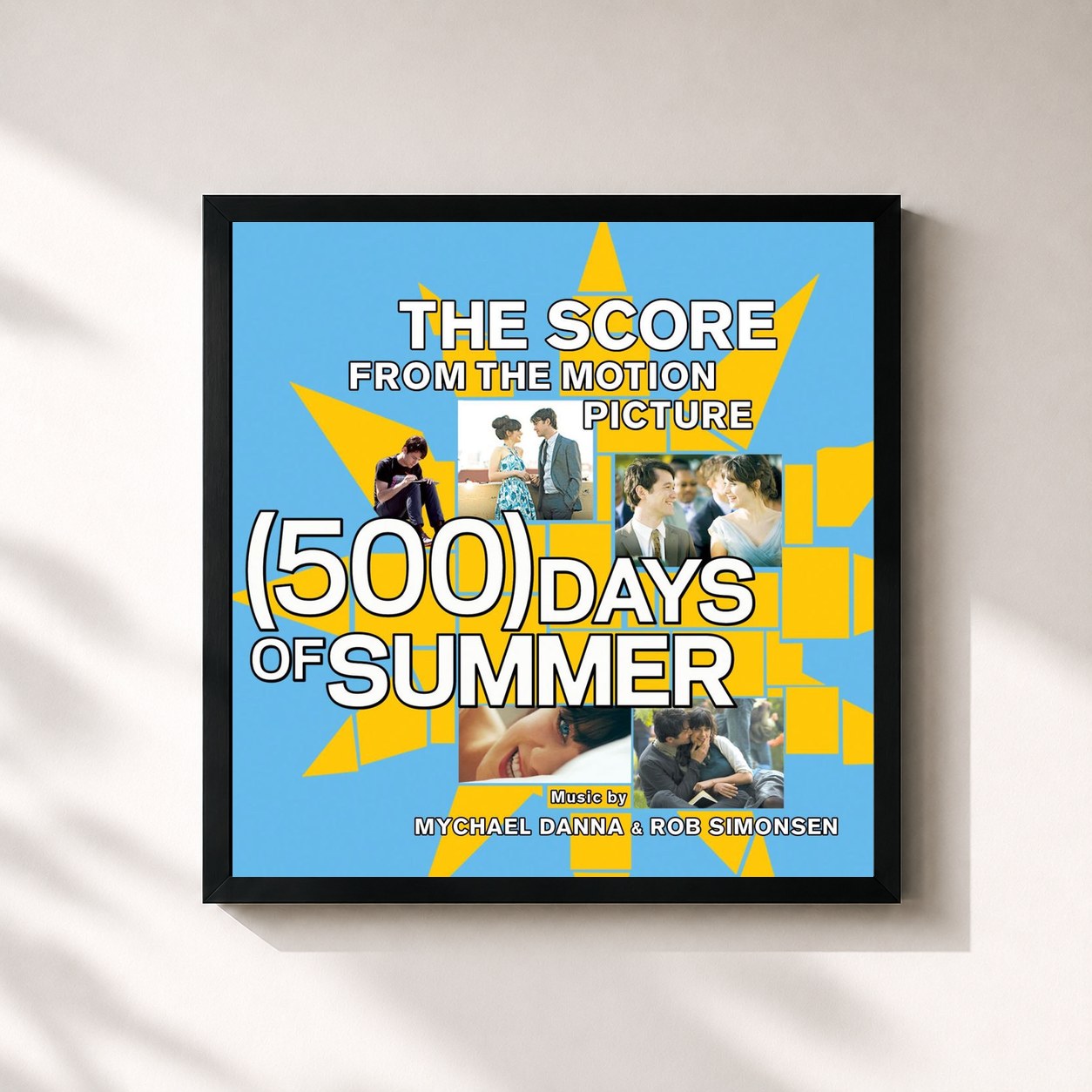 #noir Tableau carré de l'album The Score From The Motion Picture (500) Days Of Summer de Mychael Danna, cadre noir 32x32 cm