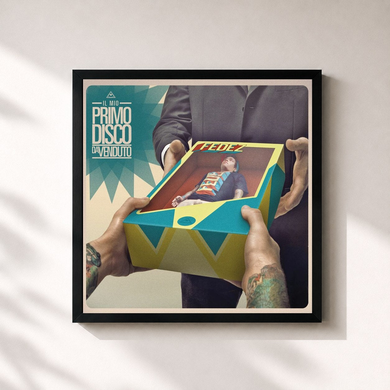#noir Tableau carré de l'album Il mio primo disco da venduto de Fedez, cadre noir 32x32 cm