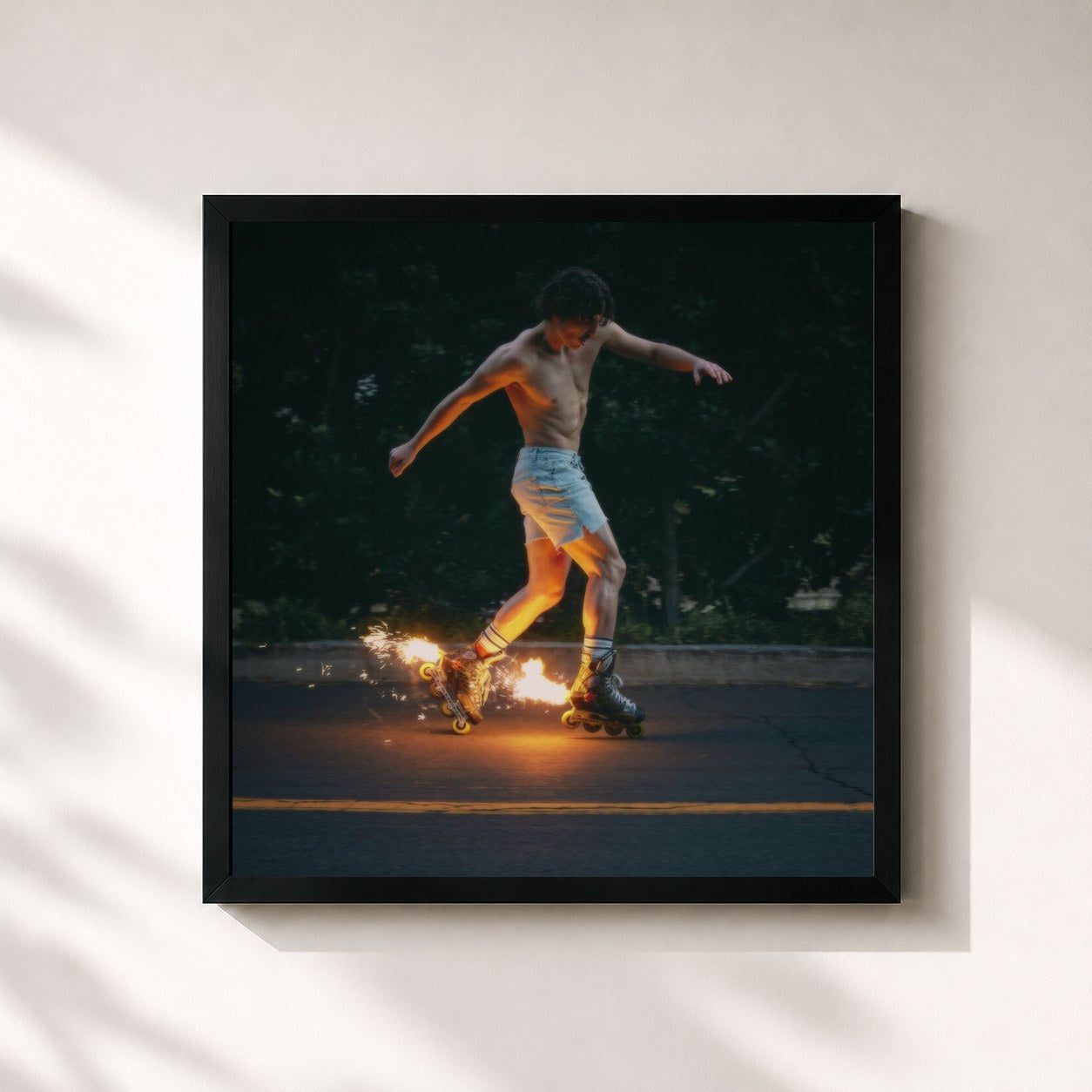 #noir Tableau carré de l'album Fireworks & Rollerblades de Benson Boone, cadre noir 32x32 cm