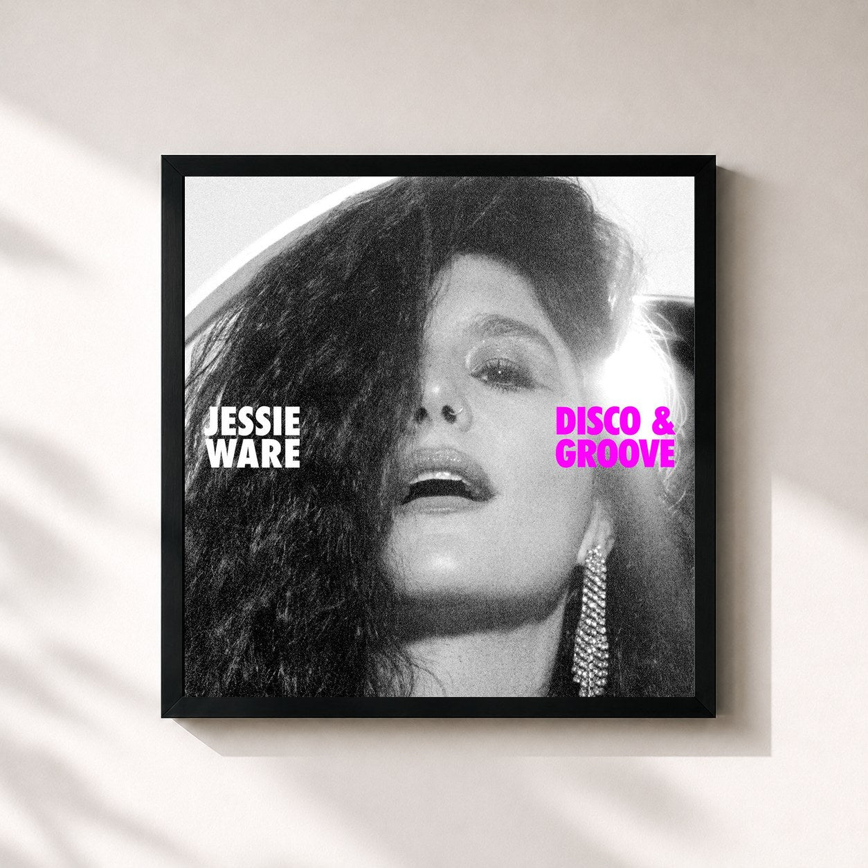 #noir Tableau carré de l'album Disco & Groove de Jessie Ware, cadre noir 32x32 cm