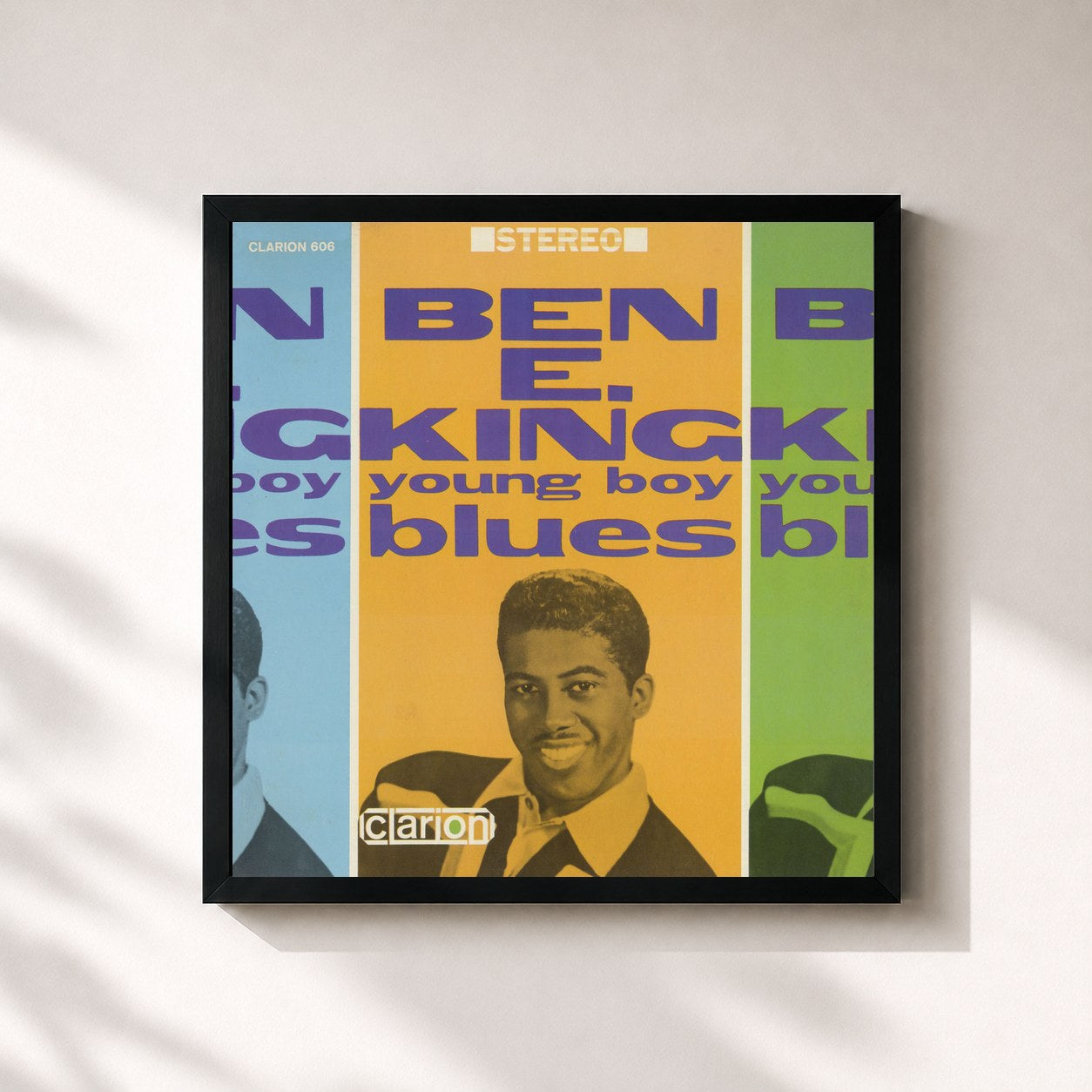 #noir Tableau carré de l'album Young Boy Blues de Ben E. King, cadre noir 32x32 cm