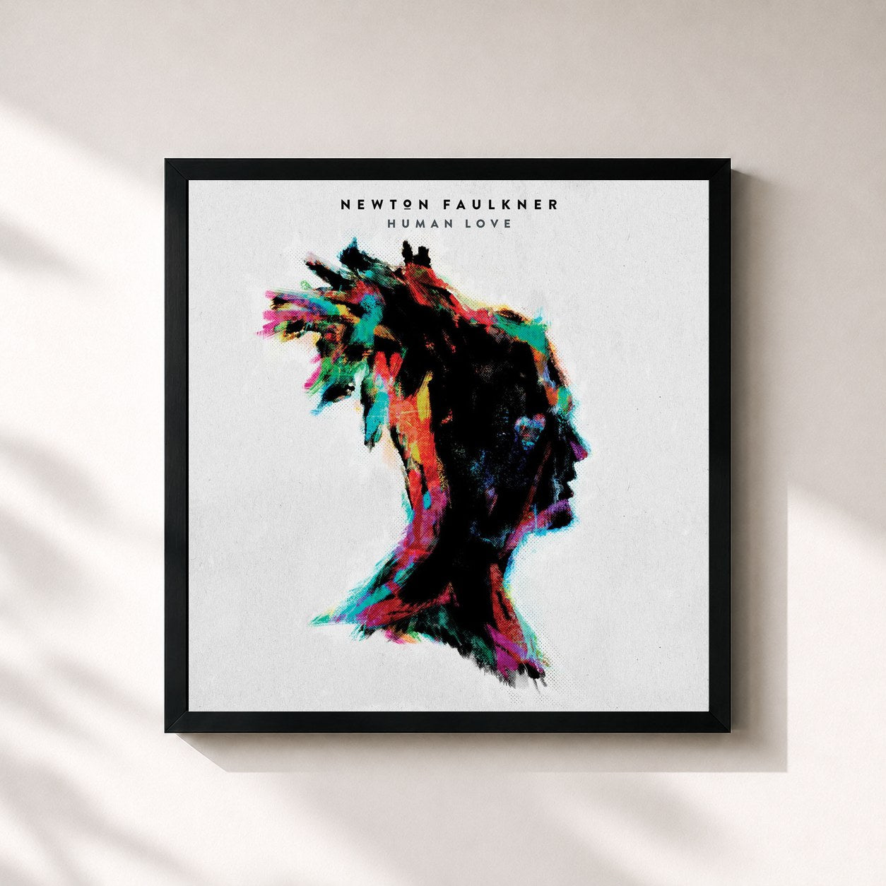 #noir Tableau carré de l'album Human Love de Newton Faulkner, cadre noir 32x32 cm
