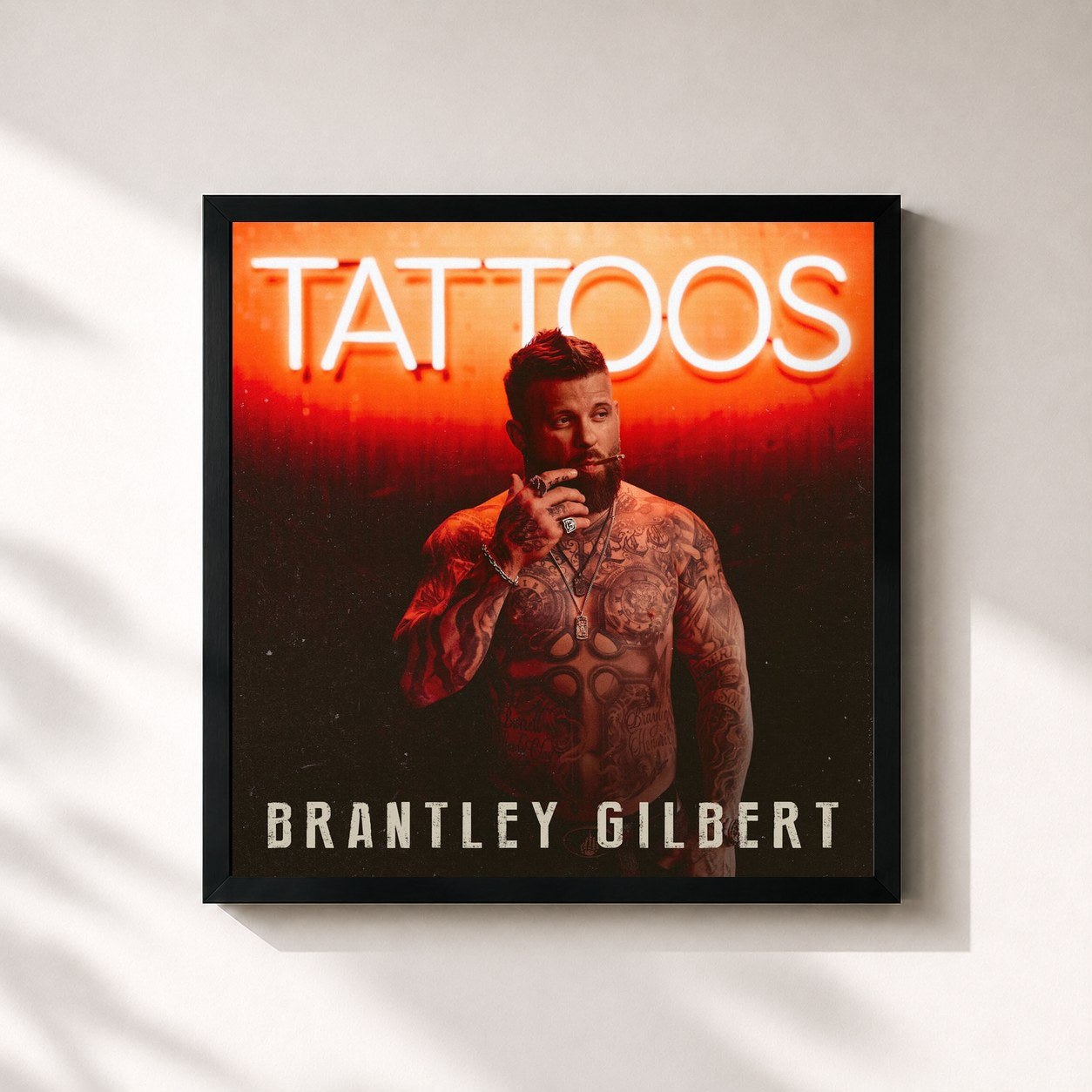 #noir Tableau carré de l'album Tattoos de Brantley Gilbert, cadre noir 32x32 cm