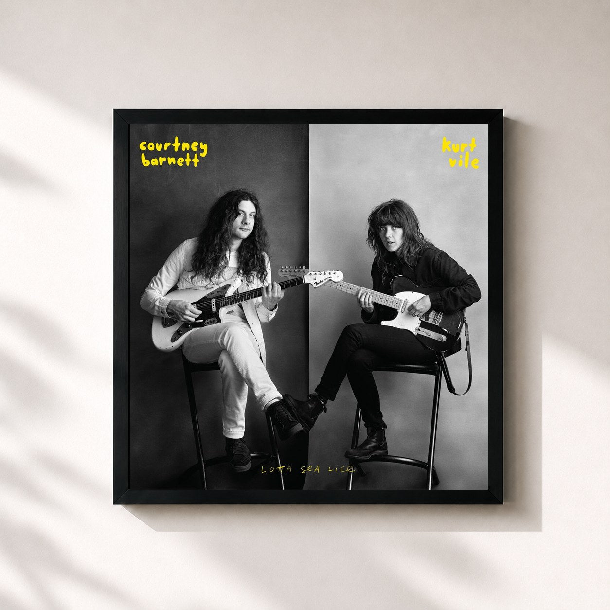 #noir Tableau carré de l'album Lotta Sea Lice de Courtney Barnett, cadre noir 32x32 cm