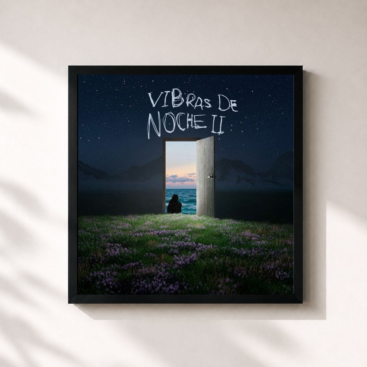 #noir Tableau carré de l'album Vibras De Noche II de Eslabon Armado, cadre noir 32x32 cm