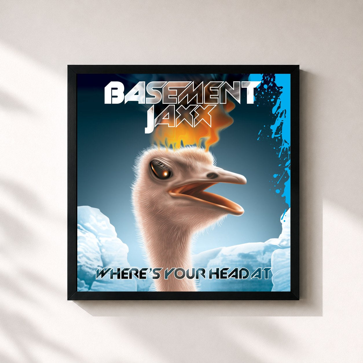 #noir Tableau carré de l'album Where's Your Head At de Basement Jaxx, cadre noir 32x32 cm