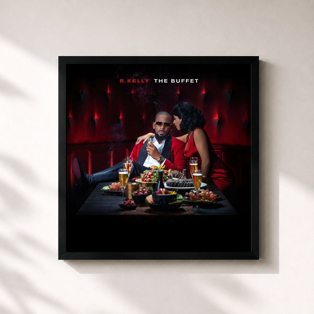 #noir Tableau carré de l'album The Buffet (Deluxe Version) de R. Kelly, cadre noir 32x32 cm