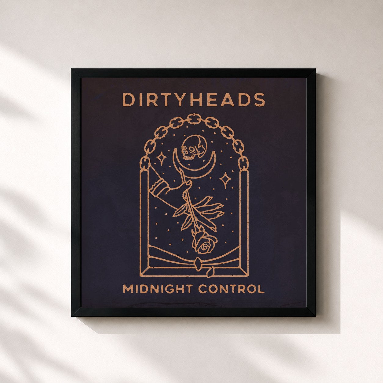 #noir Tableau carré de l'album Midnight Control de Dirty Heads, cadre noir 32x32 cm