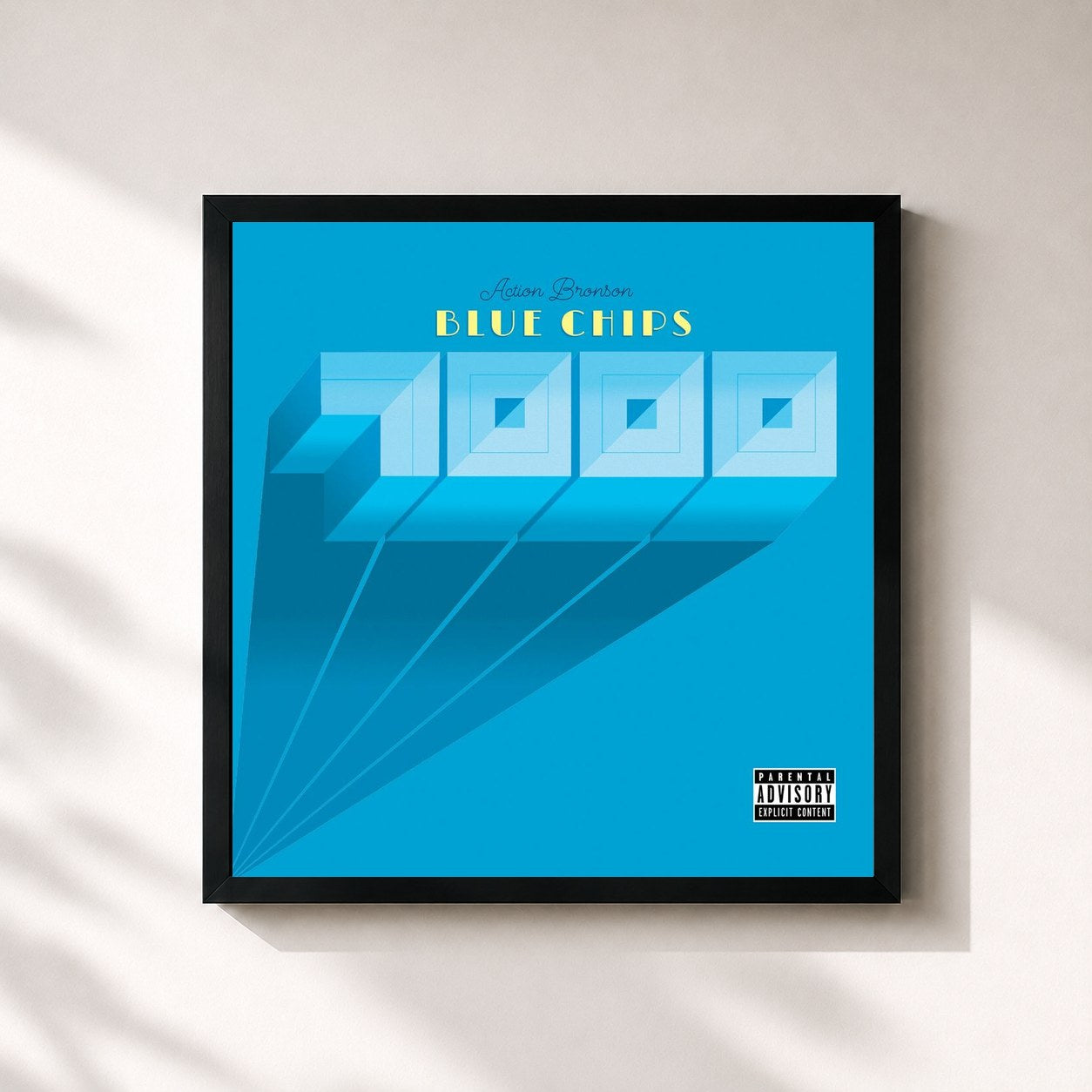 #noir Tableau carré de l'album Blue Chips 7000 de Action Bronson, cadre noir 32x32 cm