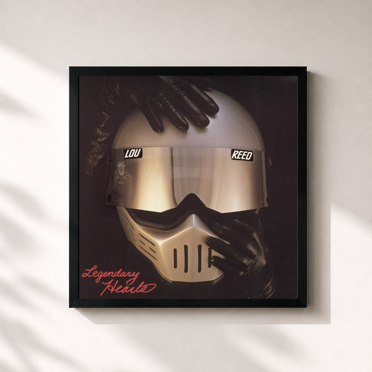 #noir Tableau carré de l'album Legendary Hearts de Lou Reed, cadre noir 32x32 cm