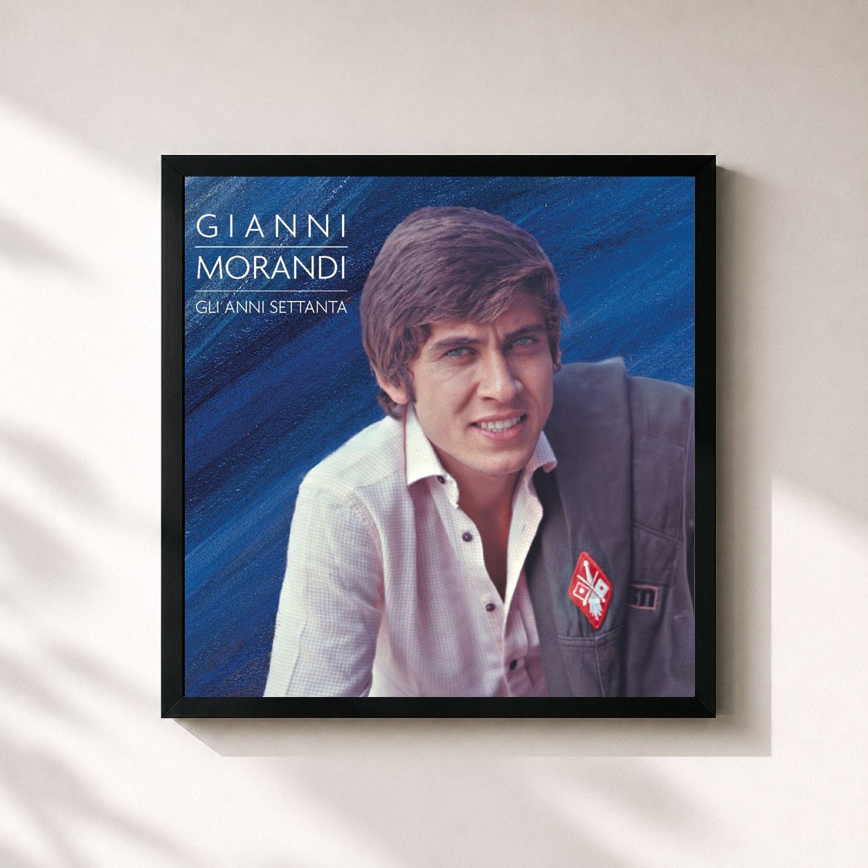 #noir Tableau carré de l'album Gli Anni '70 de Gianni Morandi, cadre noir 32x32 cm