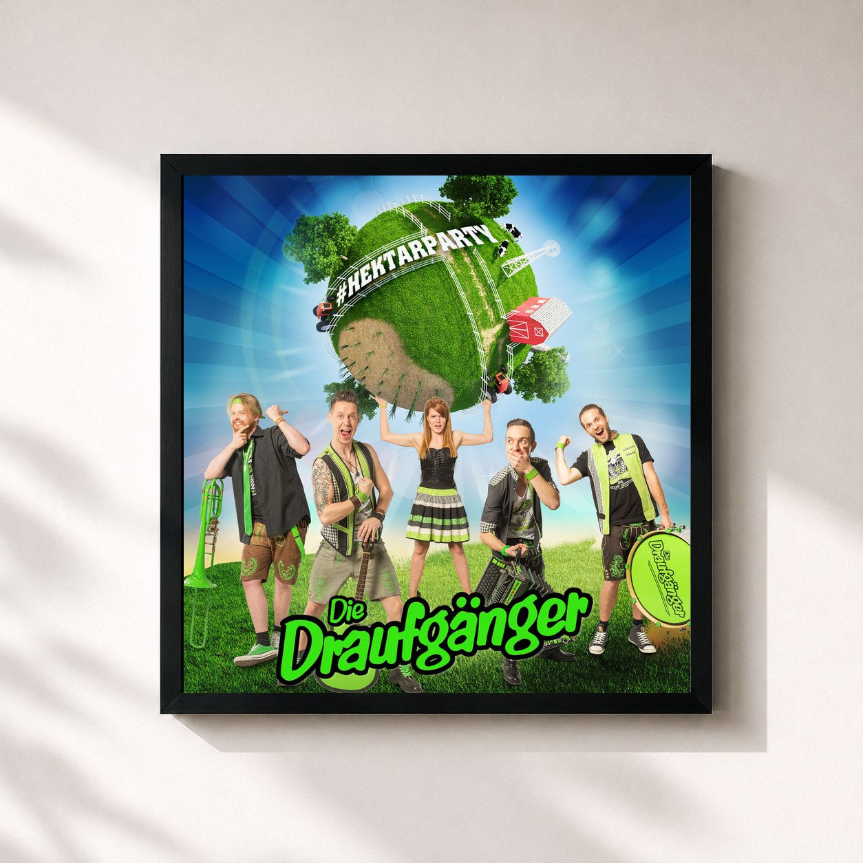 #noir Tableau carré de l'album #Hektarparty de Die Draufgänger, cadre noir 32x32 cm