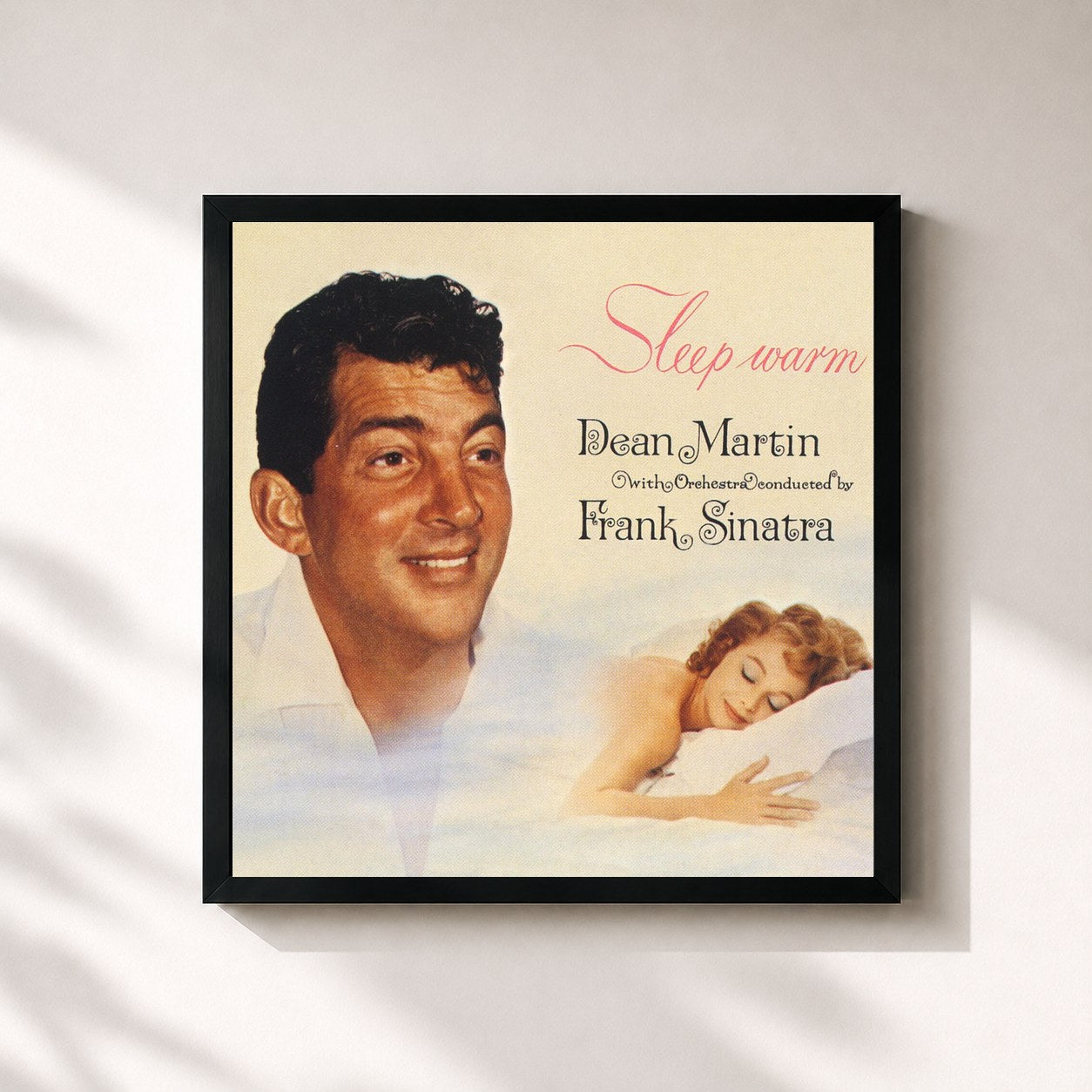 #noir Tableau carré de l'album Sleep Warm de Dean Martin, cadre noir 32x32 cm