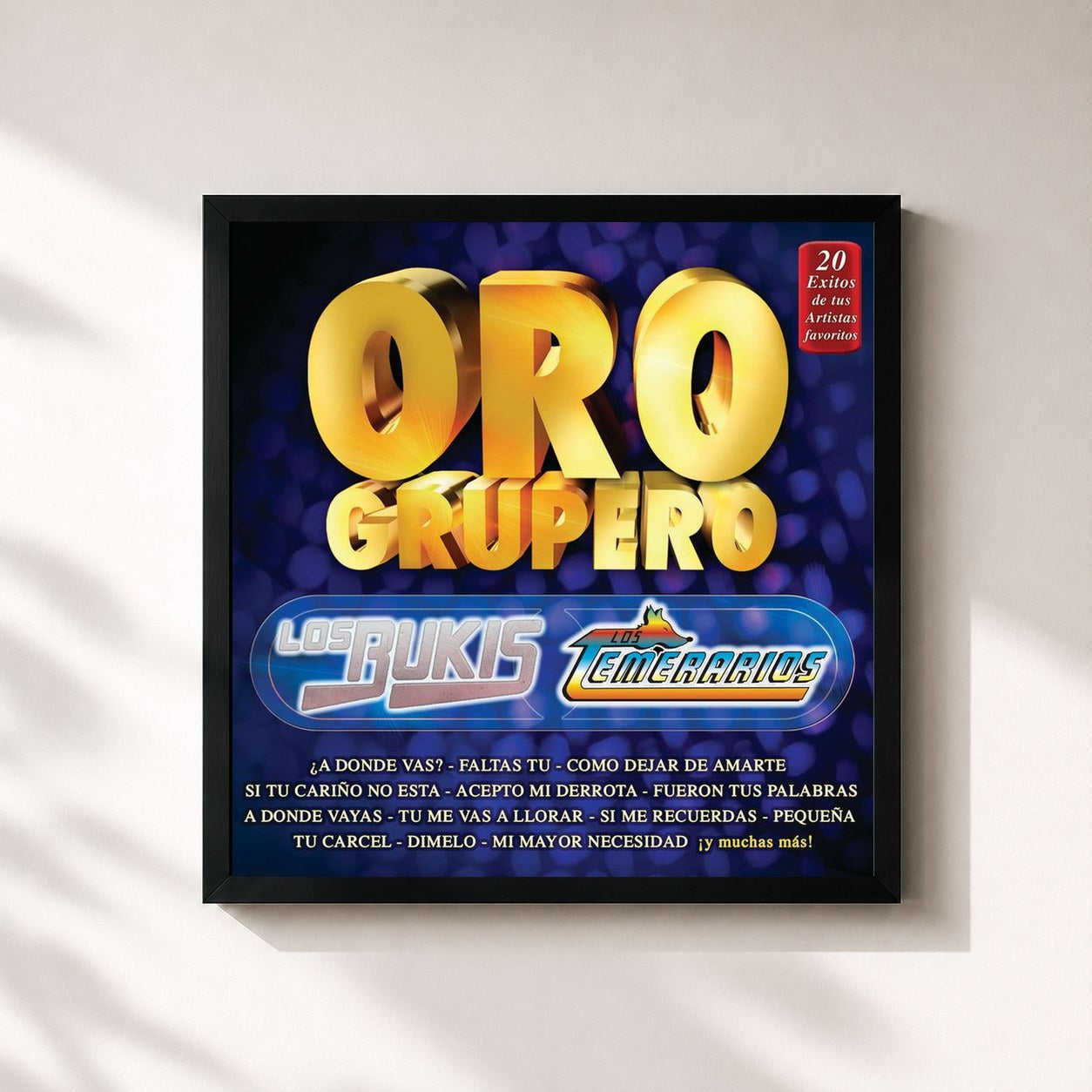 #noir Tableau carré de l'album Oro Grupero de Los Bukis, cadre noir 32x32 cm
