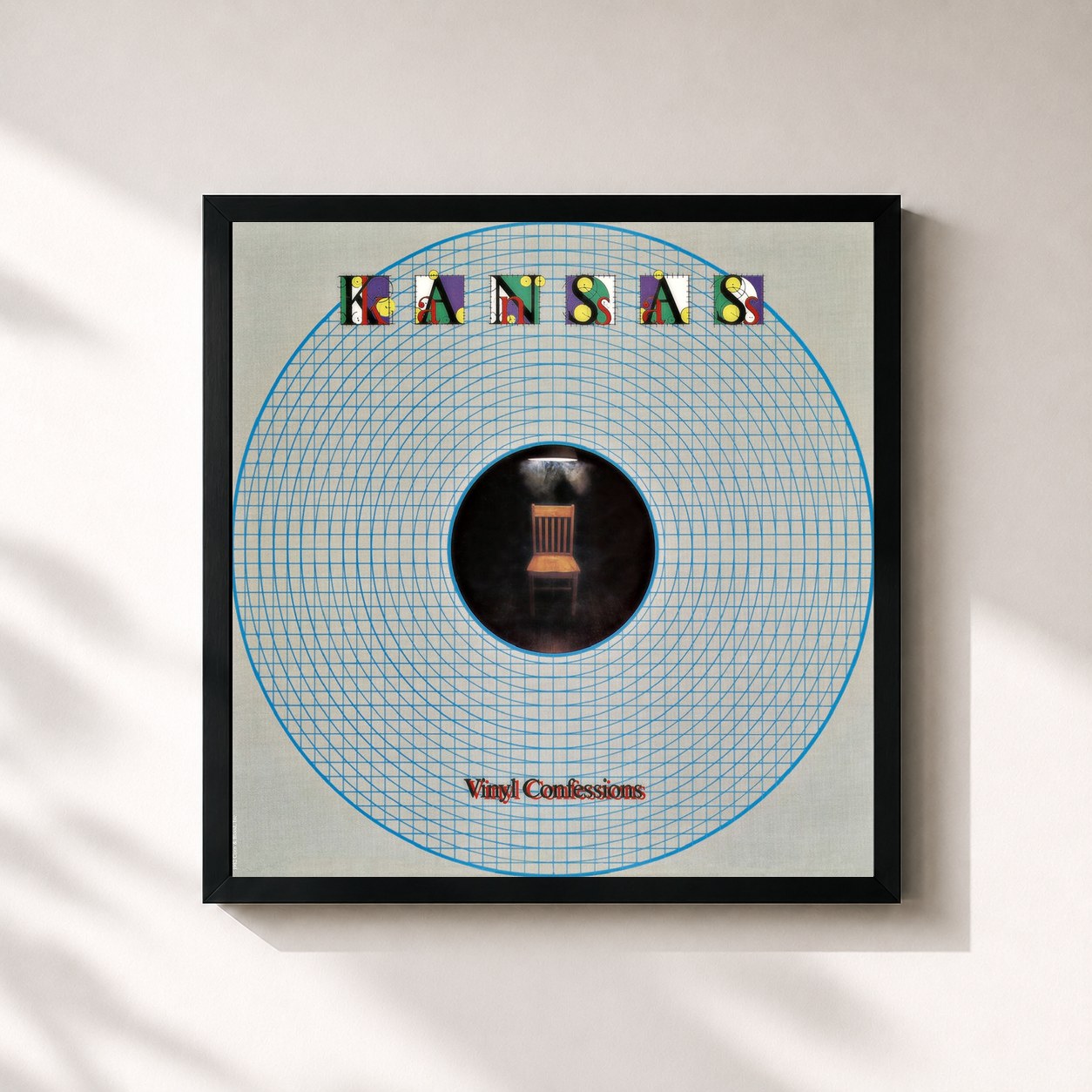#noir Tableau carré de l'album Vinyl Confessions de Kansas, cadre noir 32x32 cm
