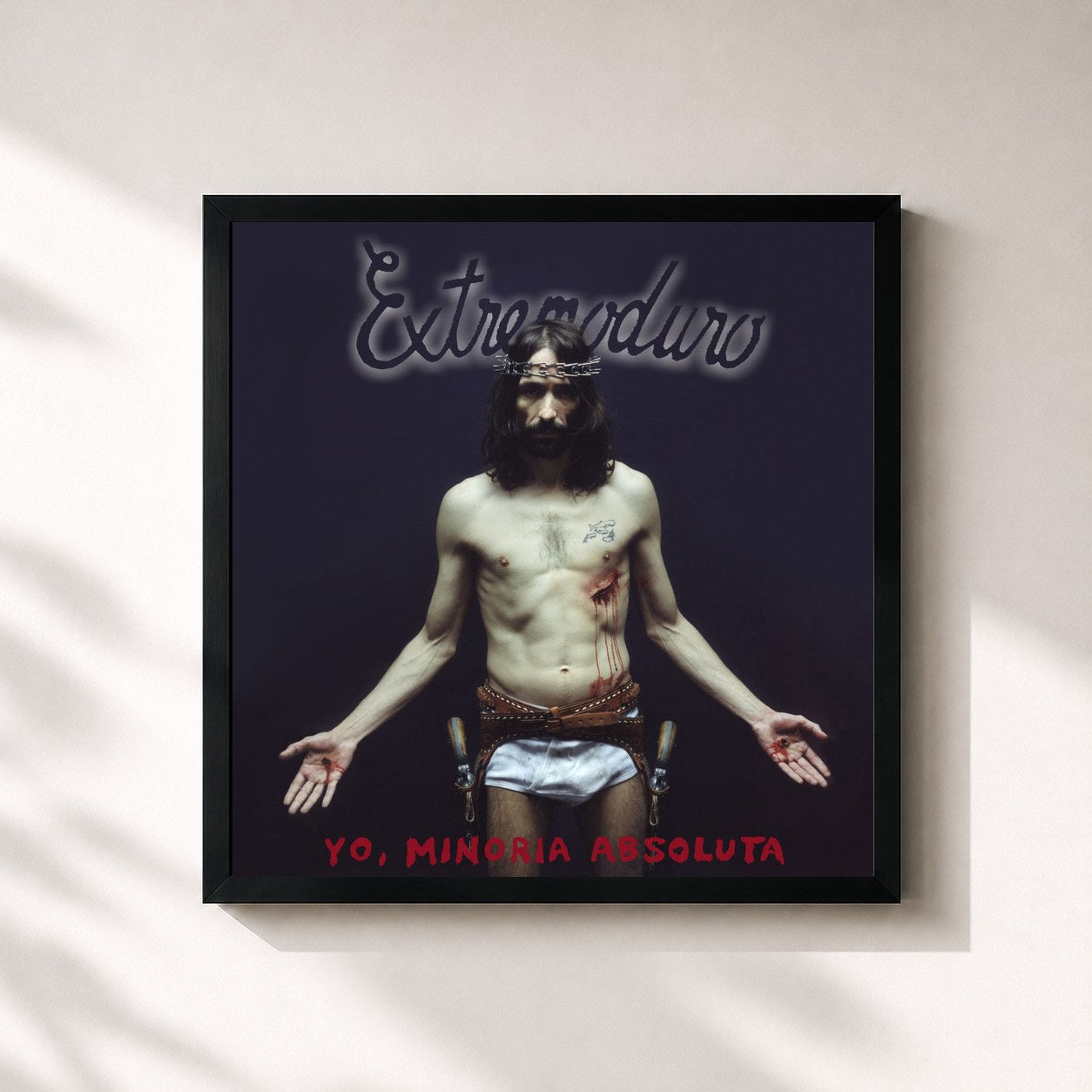 #noir Tableau carré de l'album Yo, Minoría Absoluta de Extremoduro, cadre noir 32x32 cm