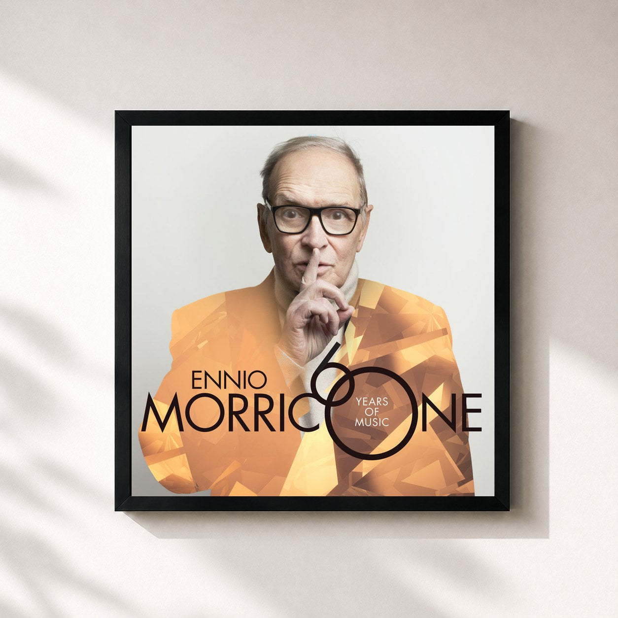 #noir Tableau carré de l'album Morricone 60 de Ennio Morricone, cadre noir 32x32 cm