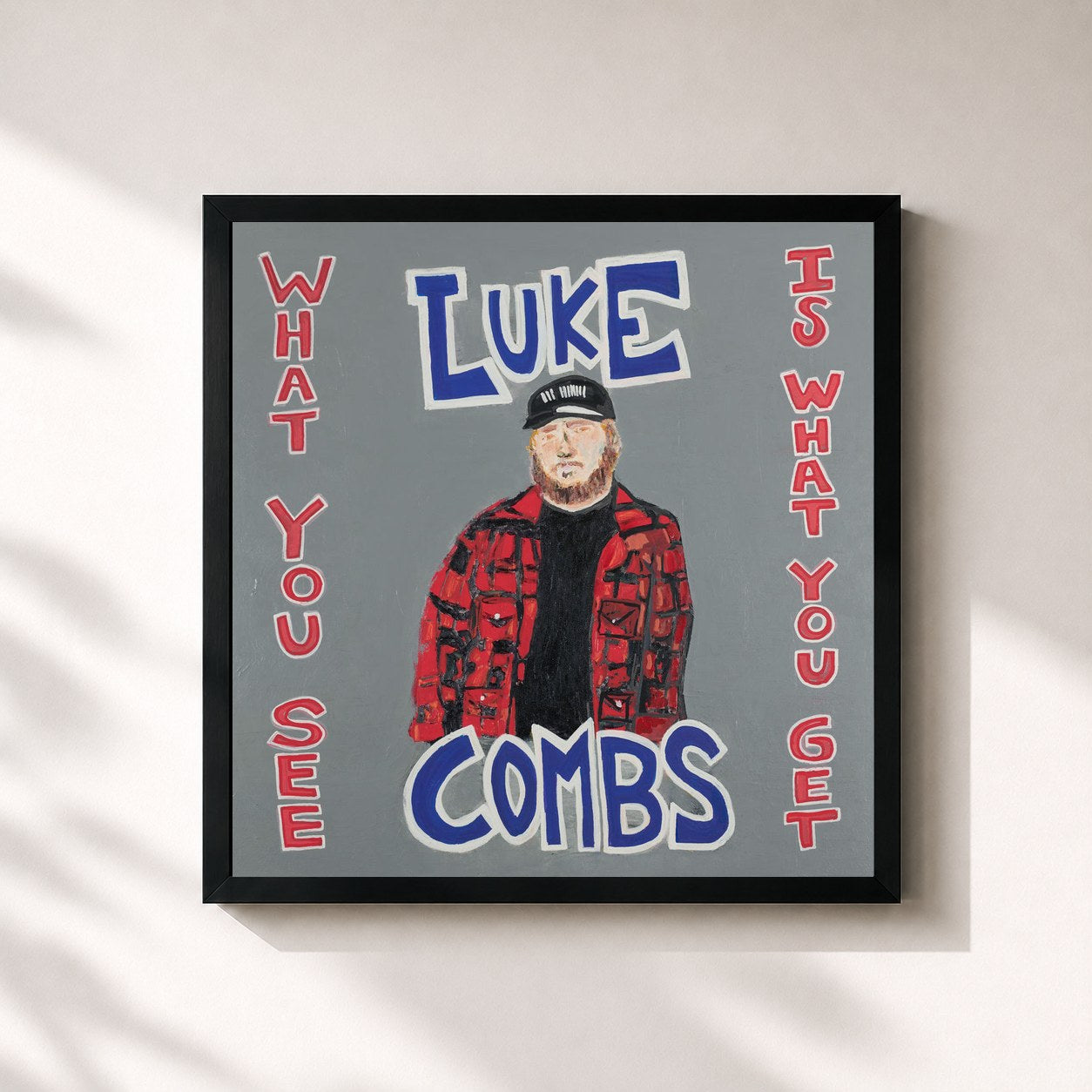 #noir Tableau carré de l'album What You See Is What You Get de Luke Combs, cadre noir 32x32 cm