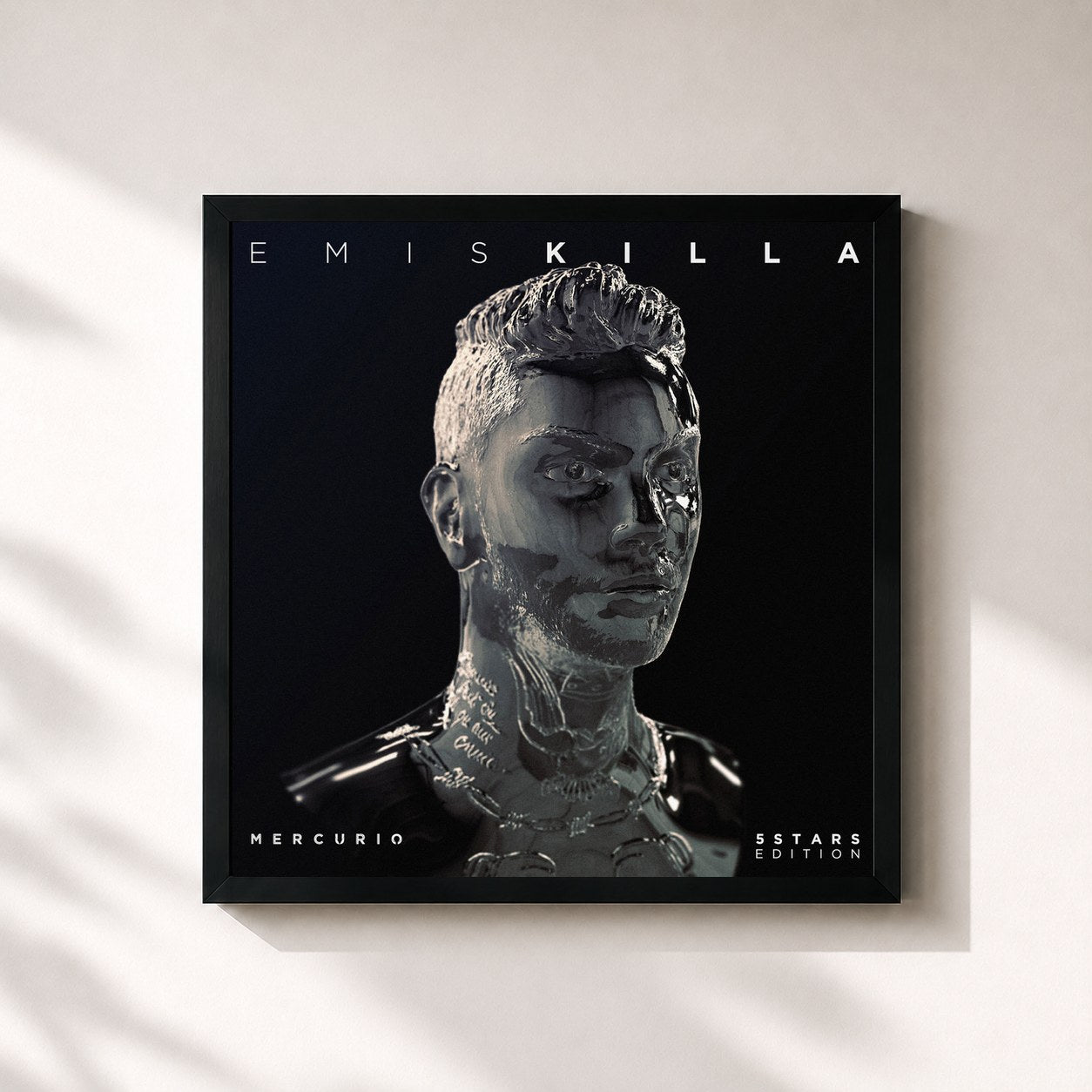 #noir Tableau carré de l'album Mercurio - 5 Stars Edition de Emis Killa, cadre noir 32x32 cm