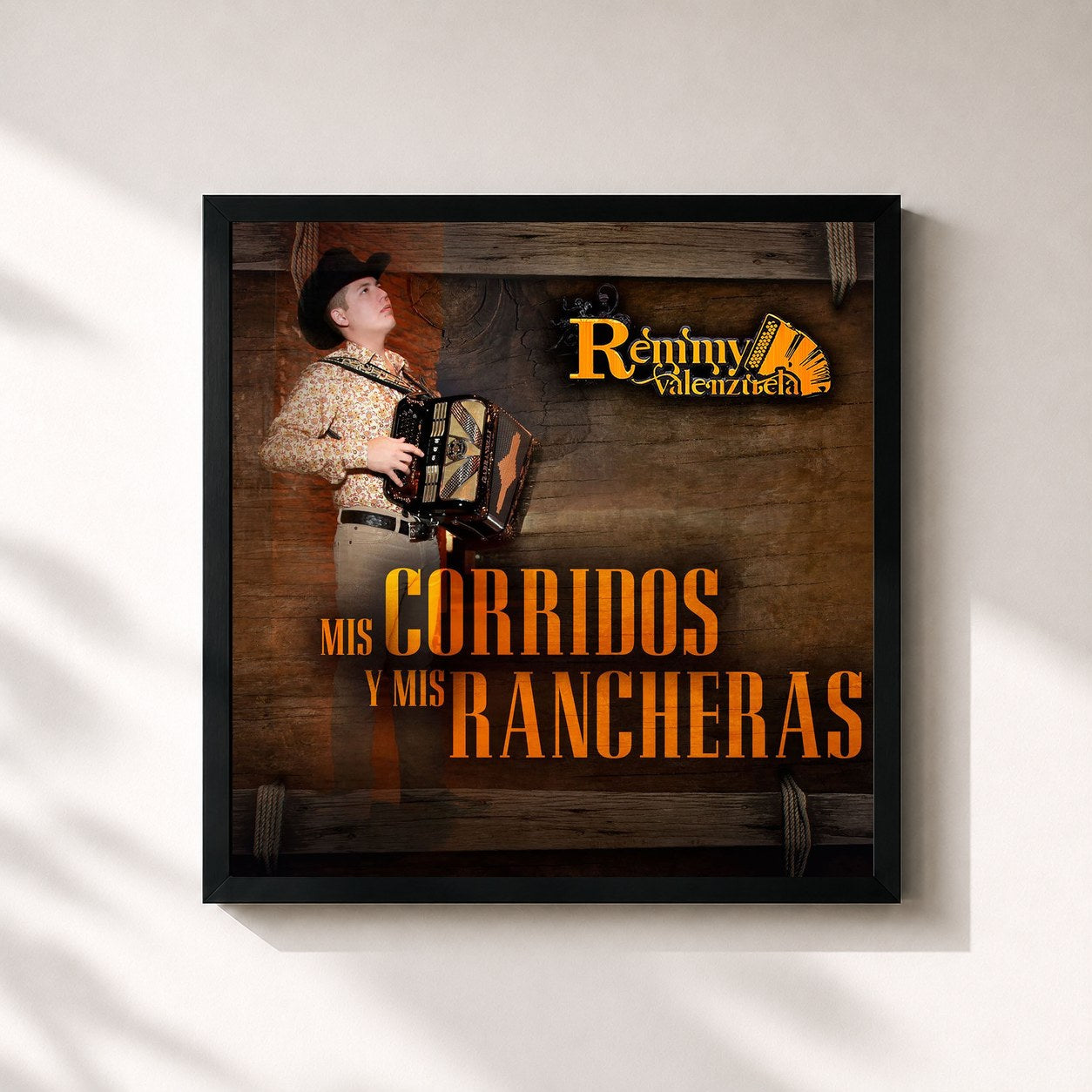 #noir Tableau carré de l'album Mis Corridos Y Mis Rancheras de Remmy Valenzuela, cadre noir 32x32 cm