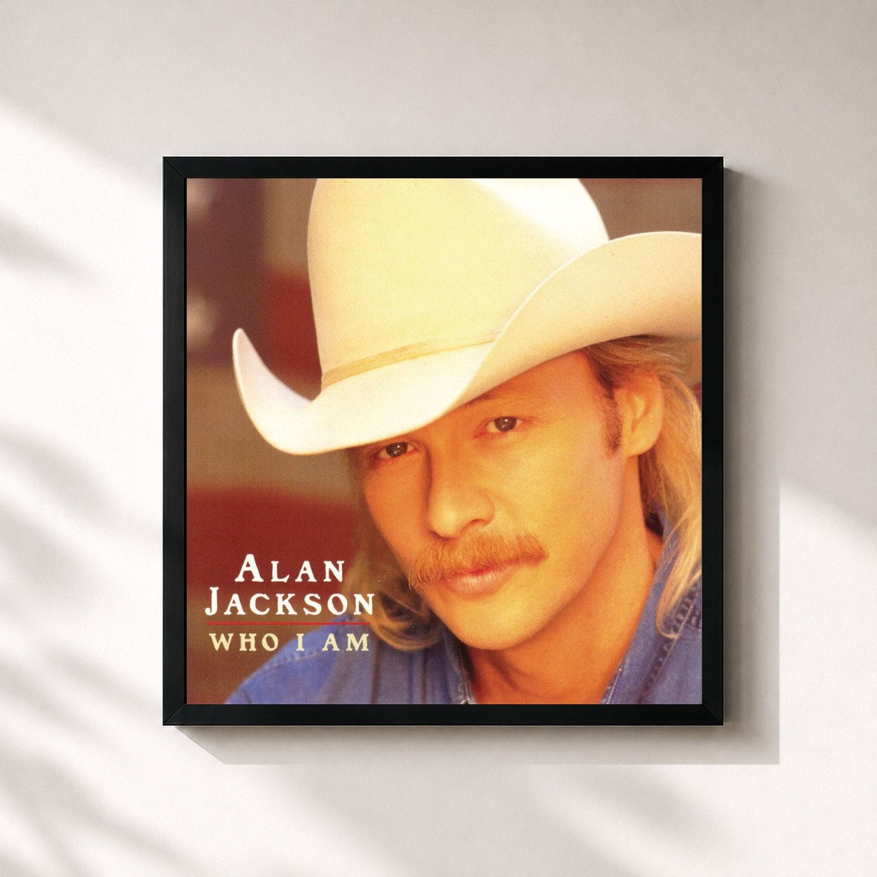 #noir Tableau carré de l'album Who I Am de Alan Jackson, cadre noir 32x32 cm