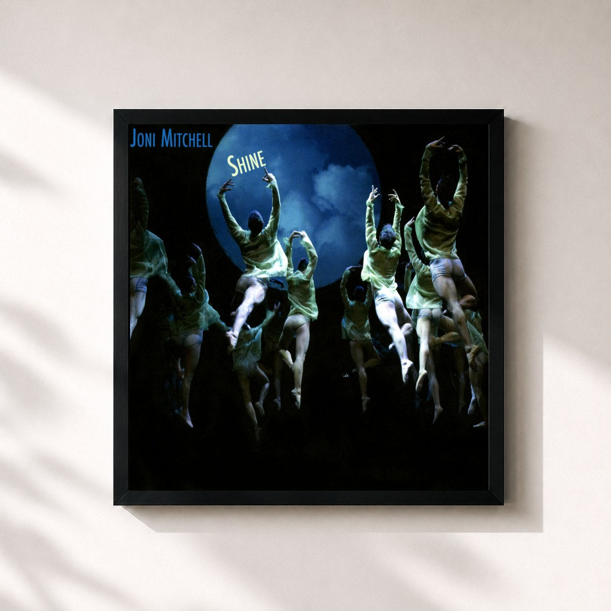 #noir Tableau carré de l'album Shine de Joni Mitchell, cadre noir 32x32 cm