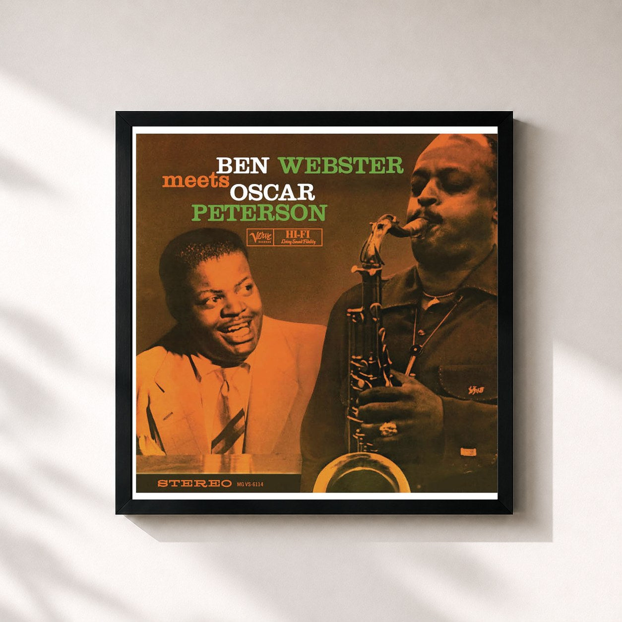 #noir Tableau carré de l'album Ben Webster Meets Oscar Peterson de Oscar Peterson, cadre noir 32x32 cm