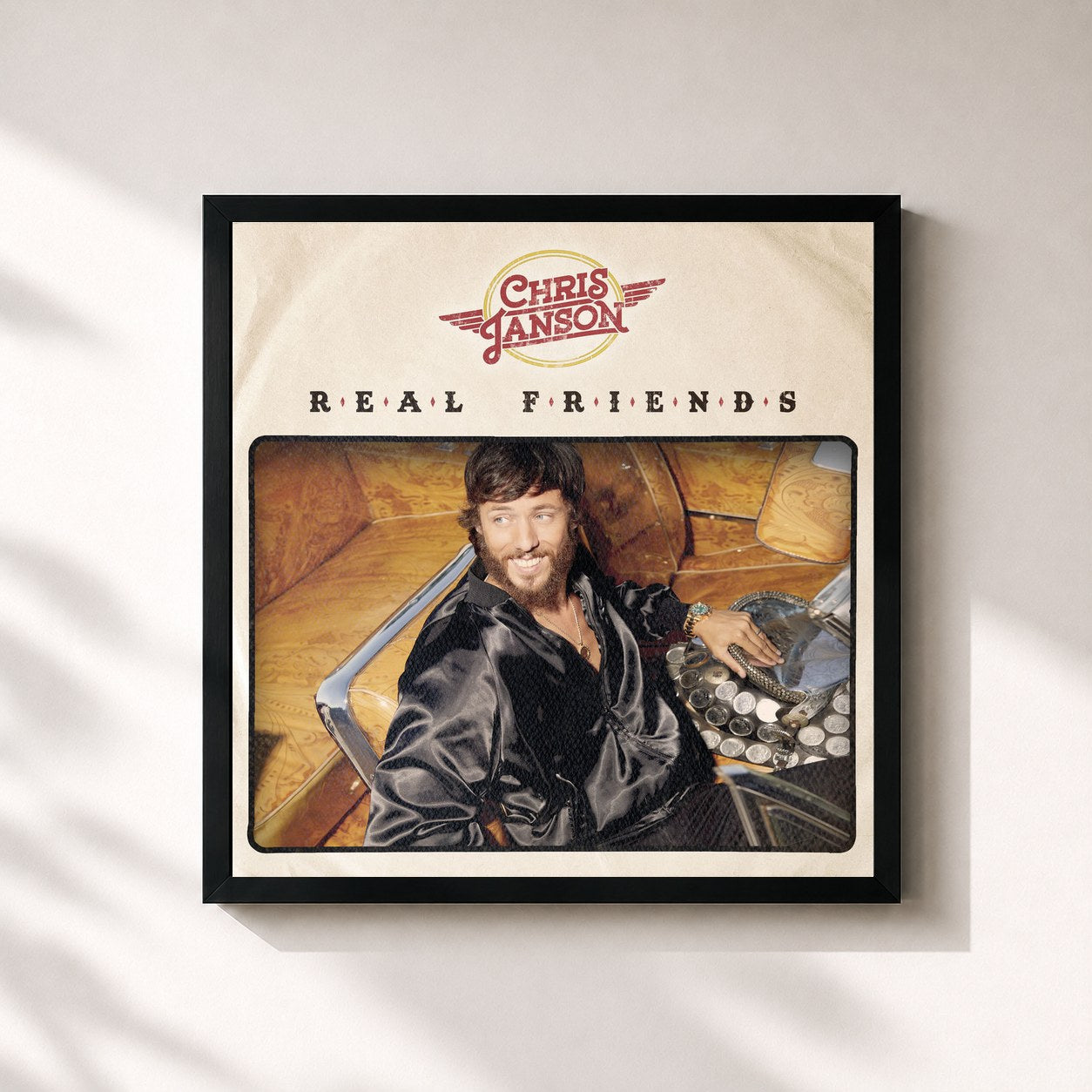#noir Tableau carré de l'album Real Friends de Chris Janson, cadre noir 32x32 cm