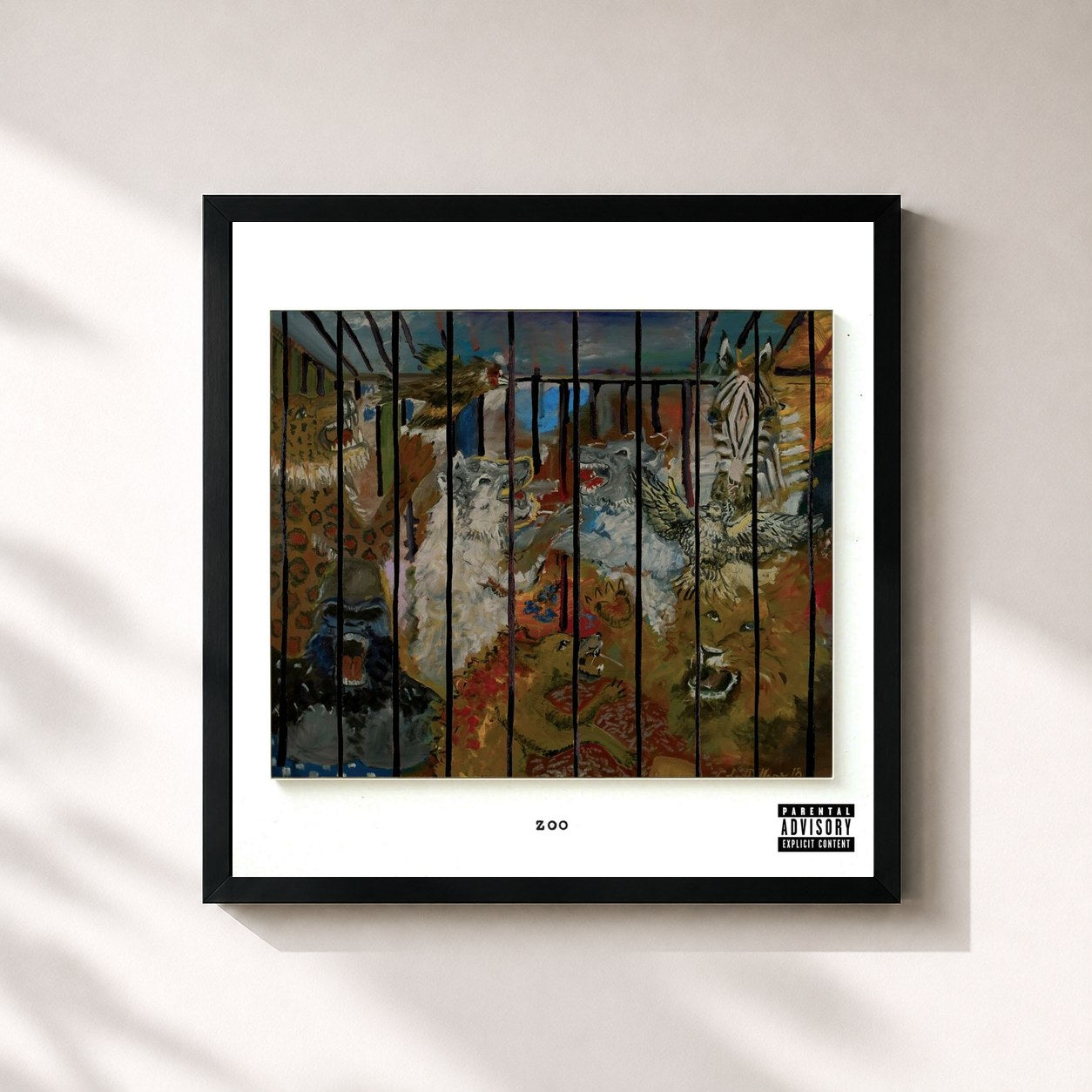 #noir Tableau carré de l'album ZOO de Russ, cadre noir 32x32 cm