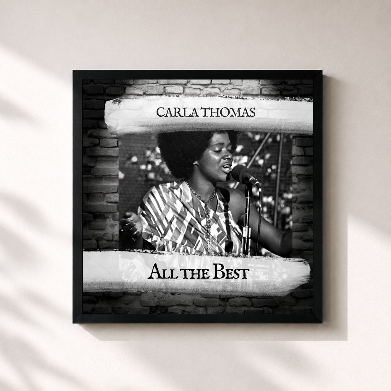 #noir Tableau carré de l'album All the Best de Carla Thomas, cadre noir 32x32 cm