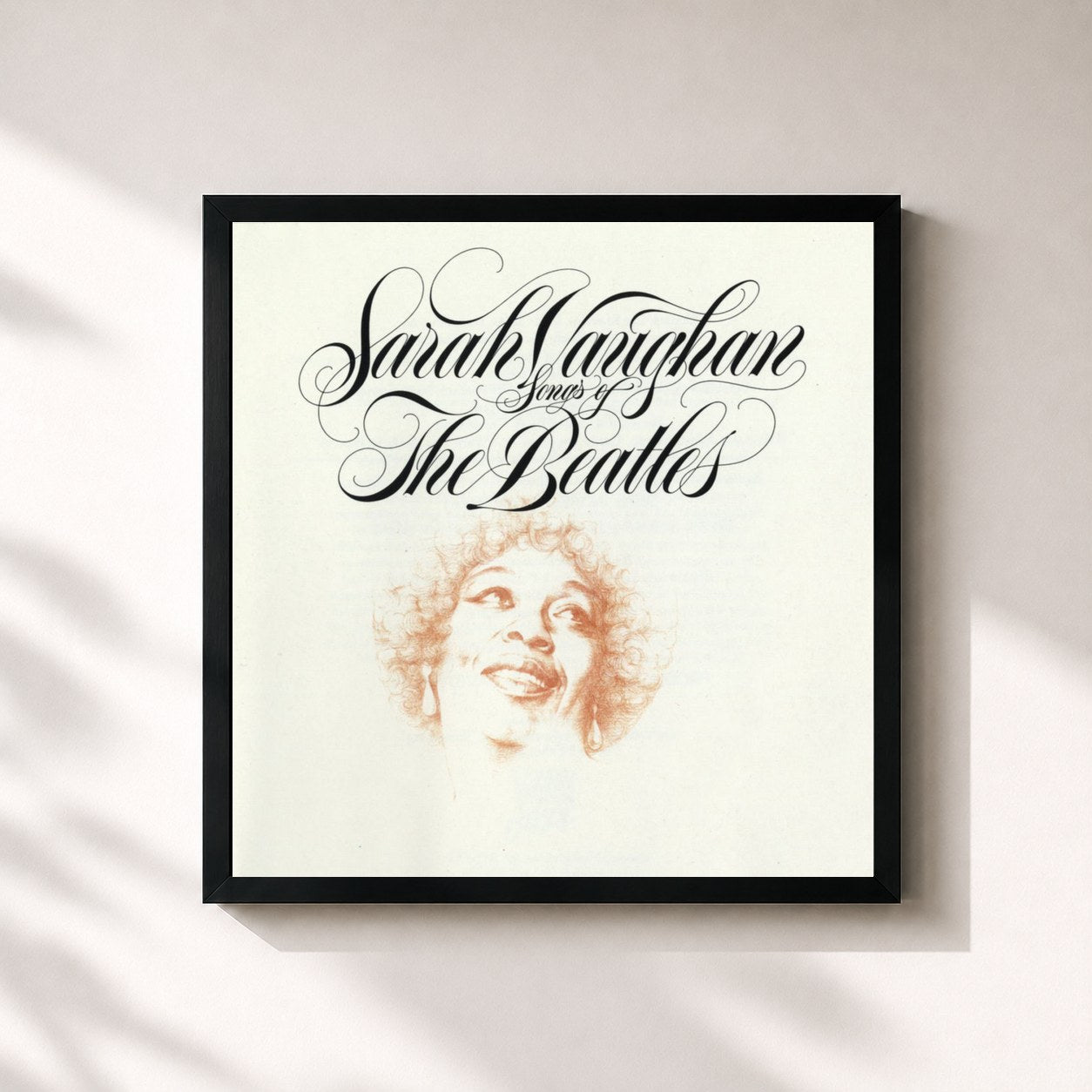 #noir Tableau carré de l'album Songs Of The Beatles de Sarah Vaughan, cadre noir 32x32 cm