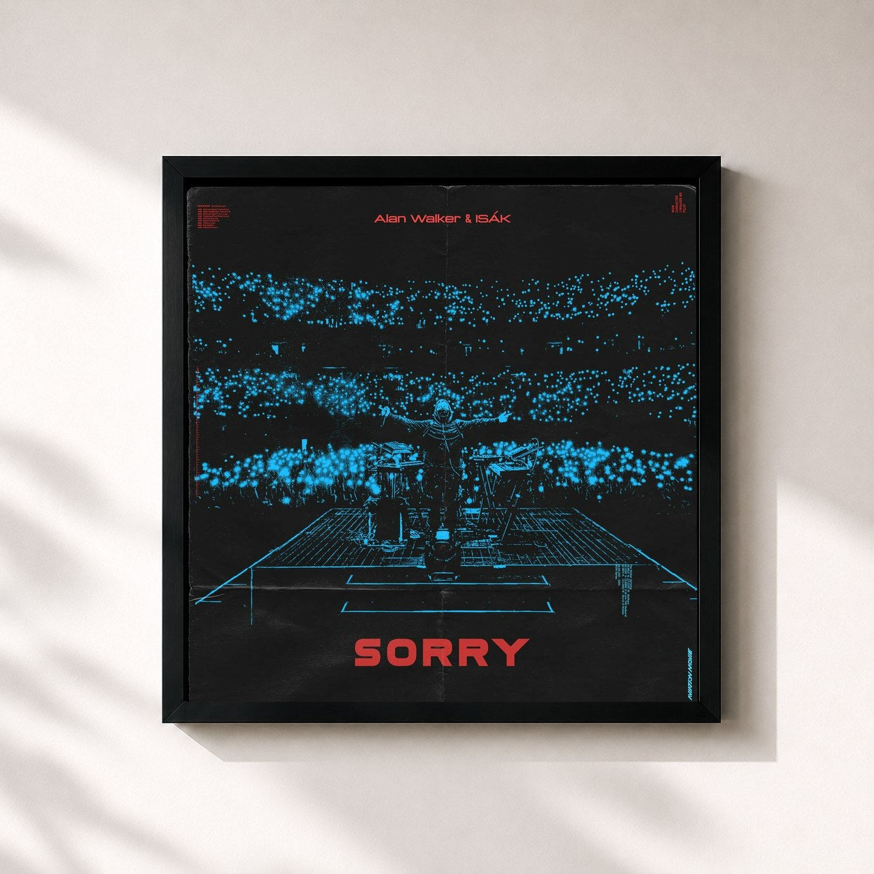 #noir Tableau carré de l'album Sorry (feat. ISÁK) de Alan Walker, cadre noir 32x32 cm