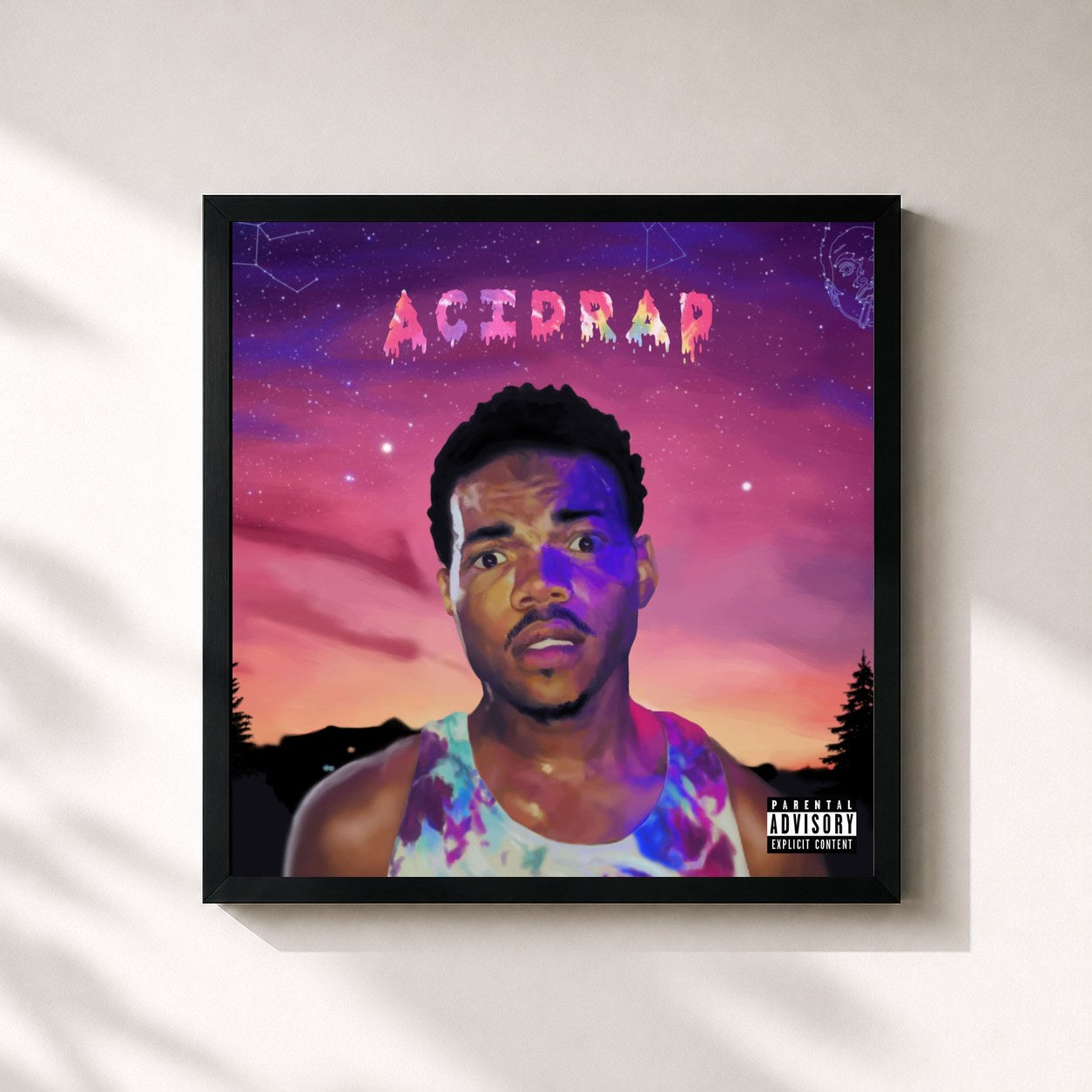 #noir Tableau carré de l'album Acid Rap de Chance the Rapper, cadre noir 32x32 cm