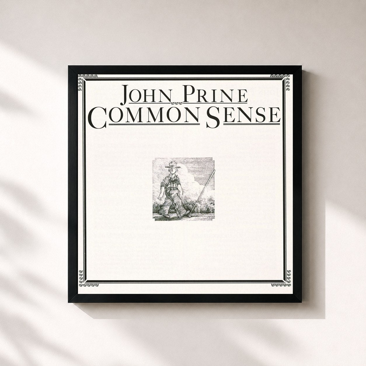 #noir Tableau carré de l'album Common Sense de John Prine, cadre noir 32x32 cm
