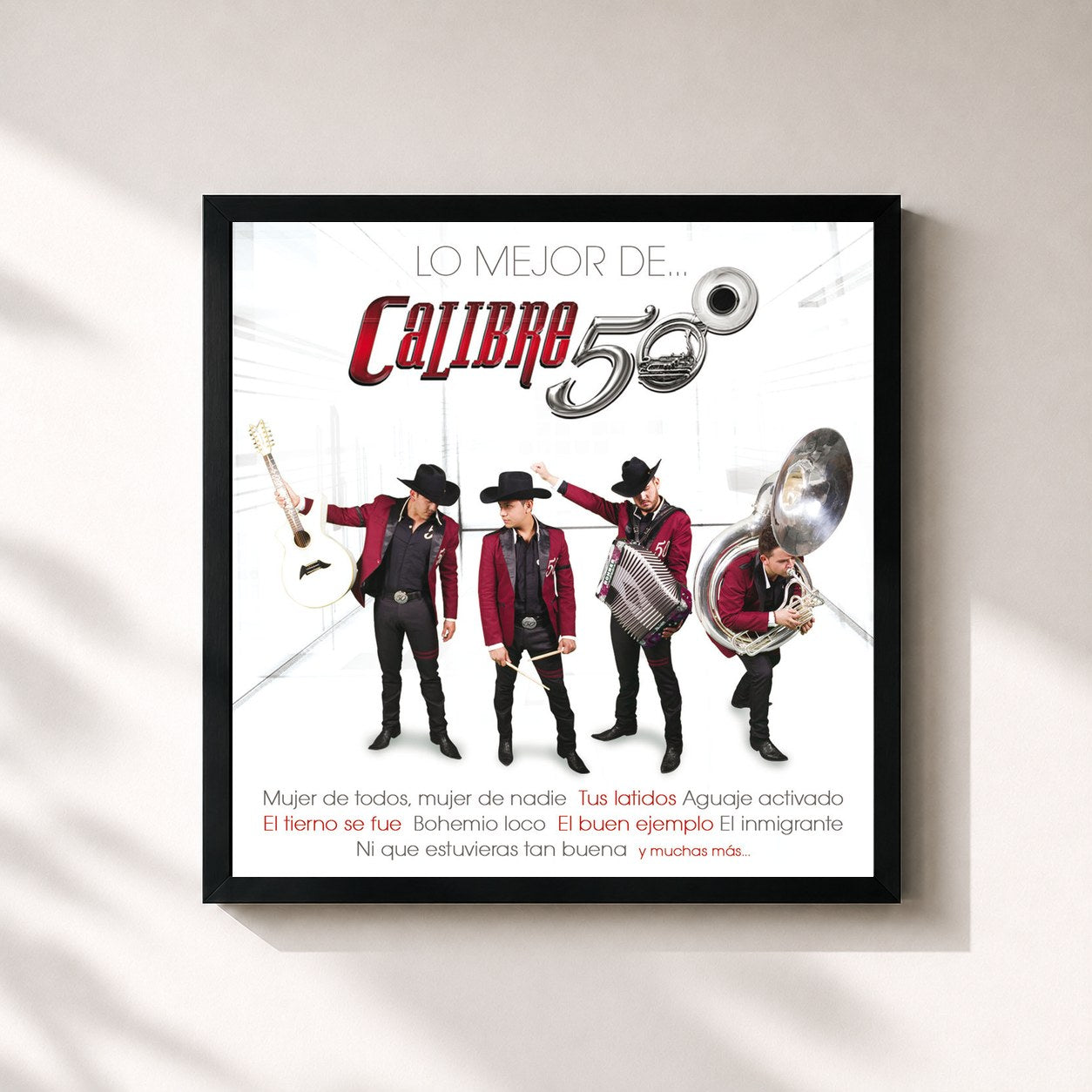 #noir Tableau carré de l'album Lo Mejor De... de Calibre 50, cadre noir 32x32 cm