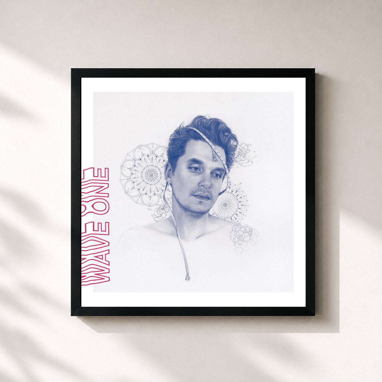 #noir Tableau carré de l'album The Search for Everything - Wave One de John Mayer, cadre noir 32x32 cm