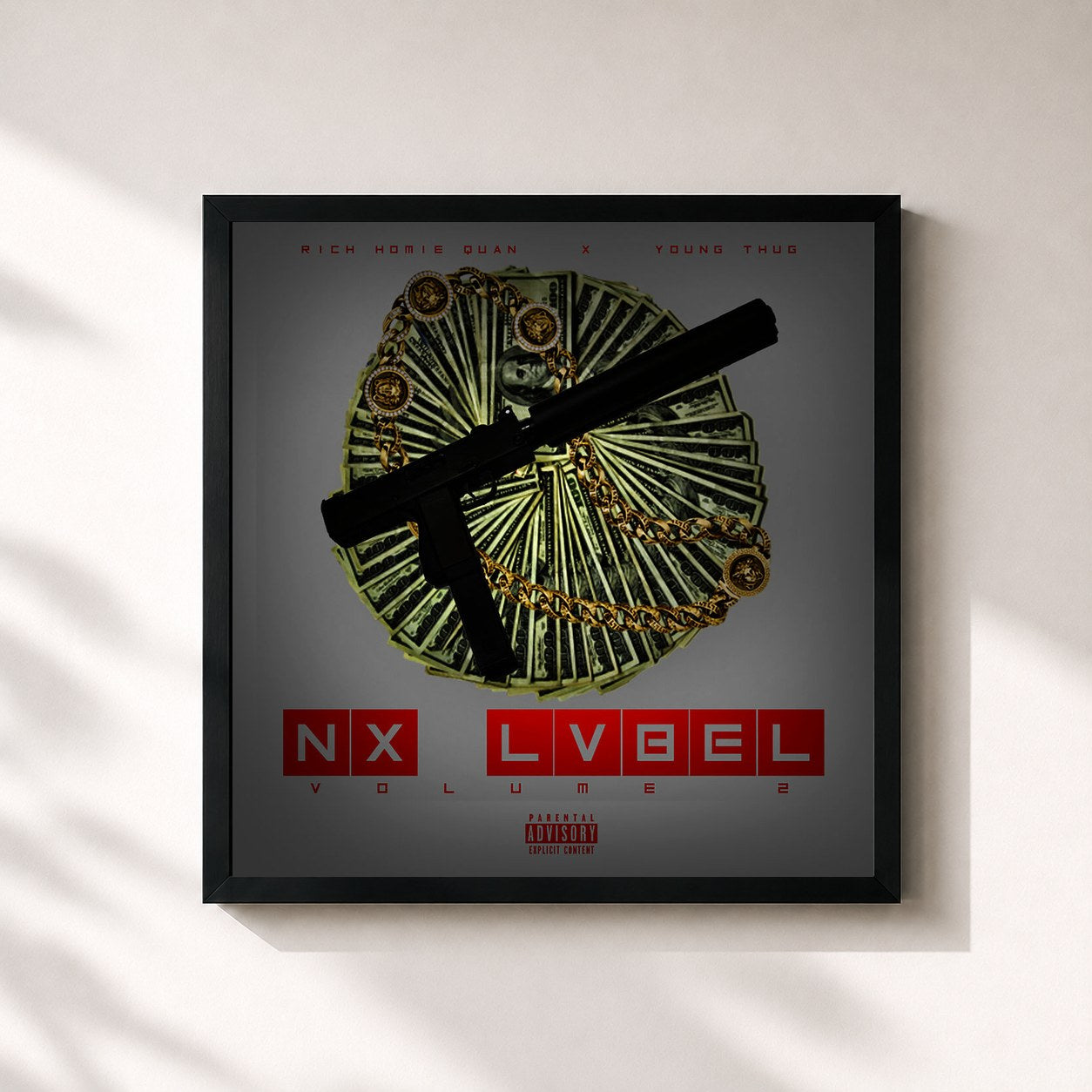 #noir Tableau carré de l'album No Label Vol. 2 de Rich Homie Quan, cadre noir 32x32 cm