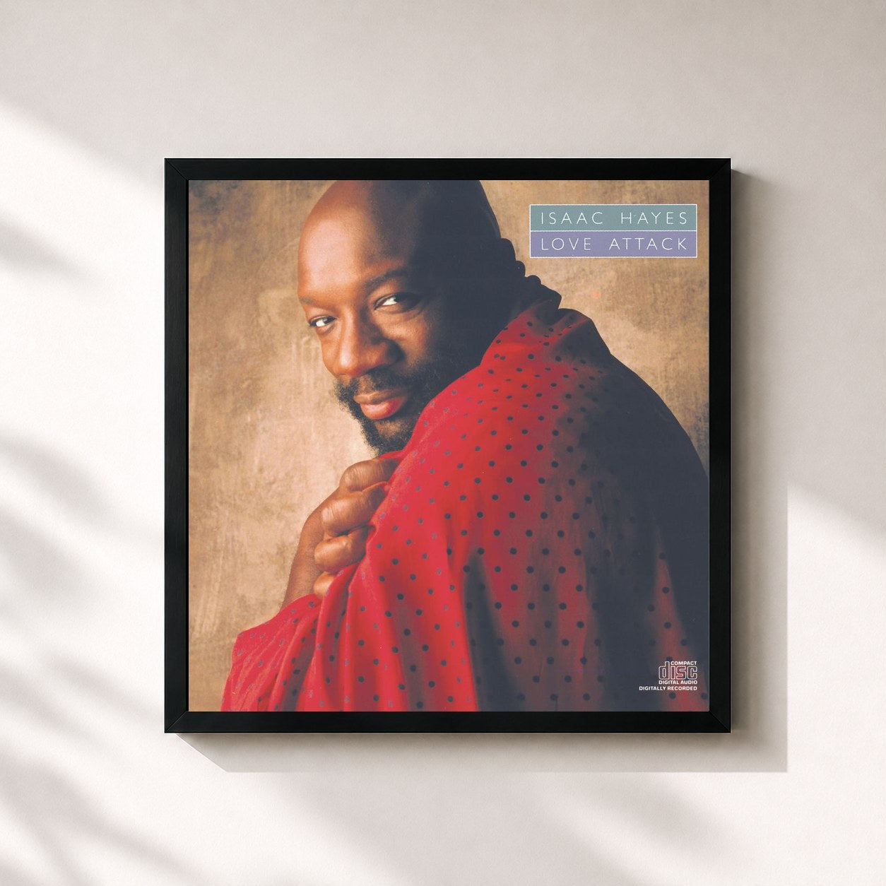 #noir Tableau carré de l'album Love Attack de Isaac Hayes, cadre noir 32x32 cm