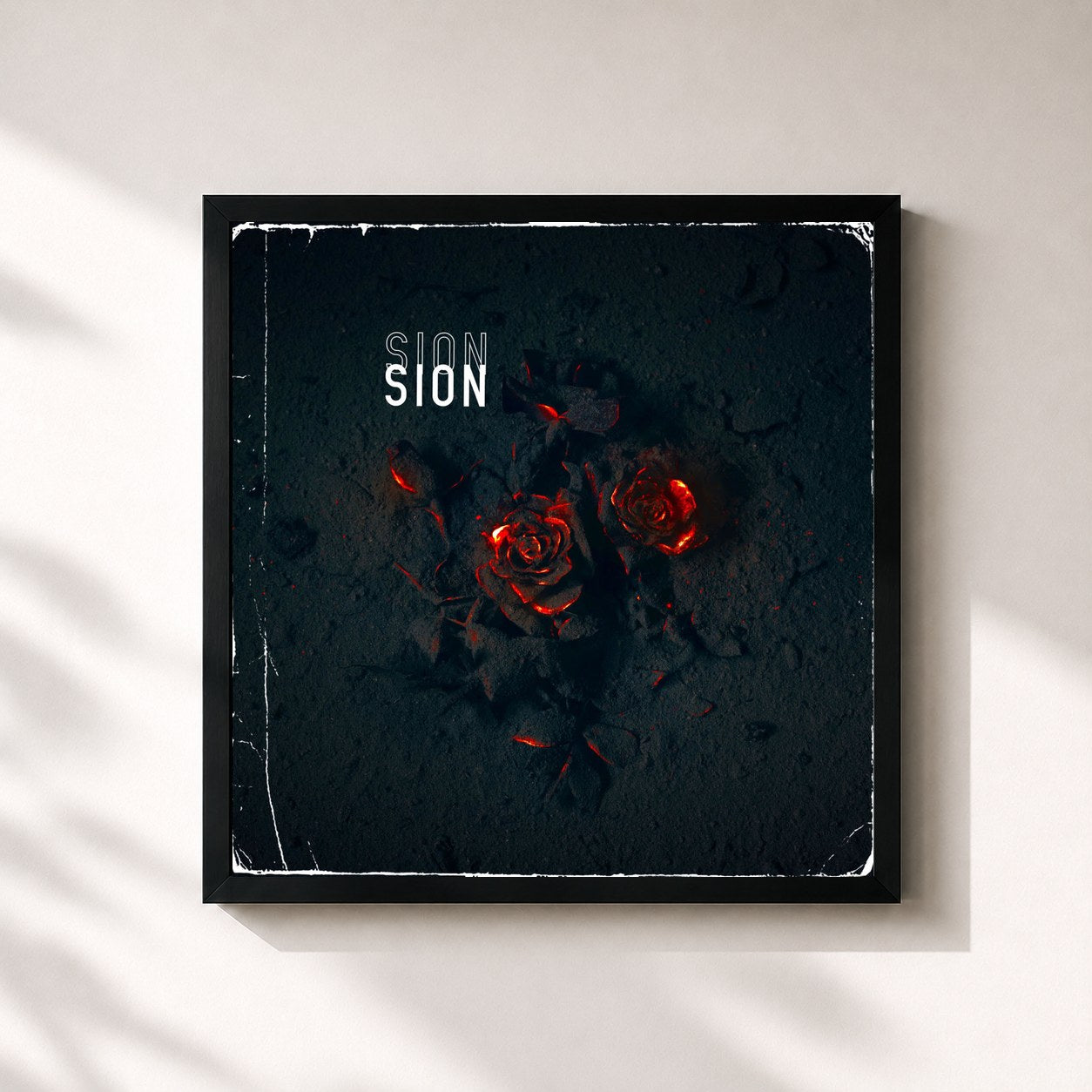 #noir Tableau carré de l'album SION de SION, cadre noir 32x32 cm