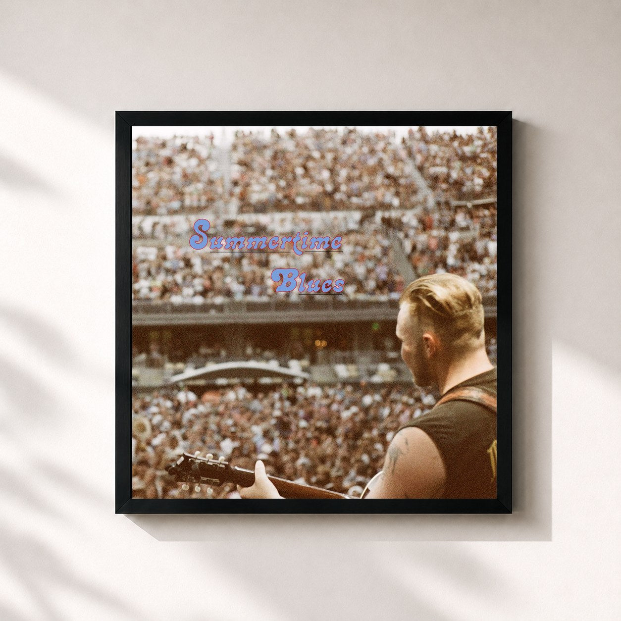 #noir Tableau carré de l'album Summertime Blues de Zach Bryan, cadre noir 32x32 cm