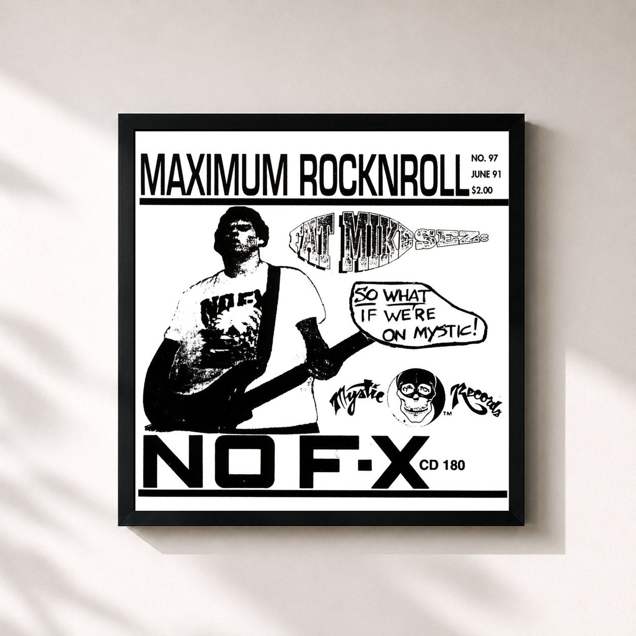 #noir Tableau carré de l'album Maximum Rocknroll de NOFX, cadre noir 32x32 cm