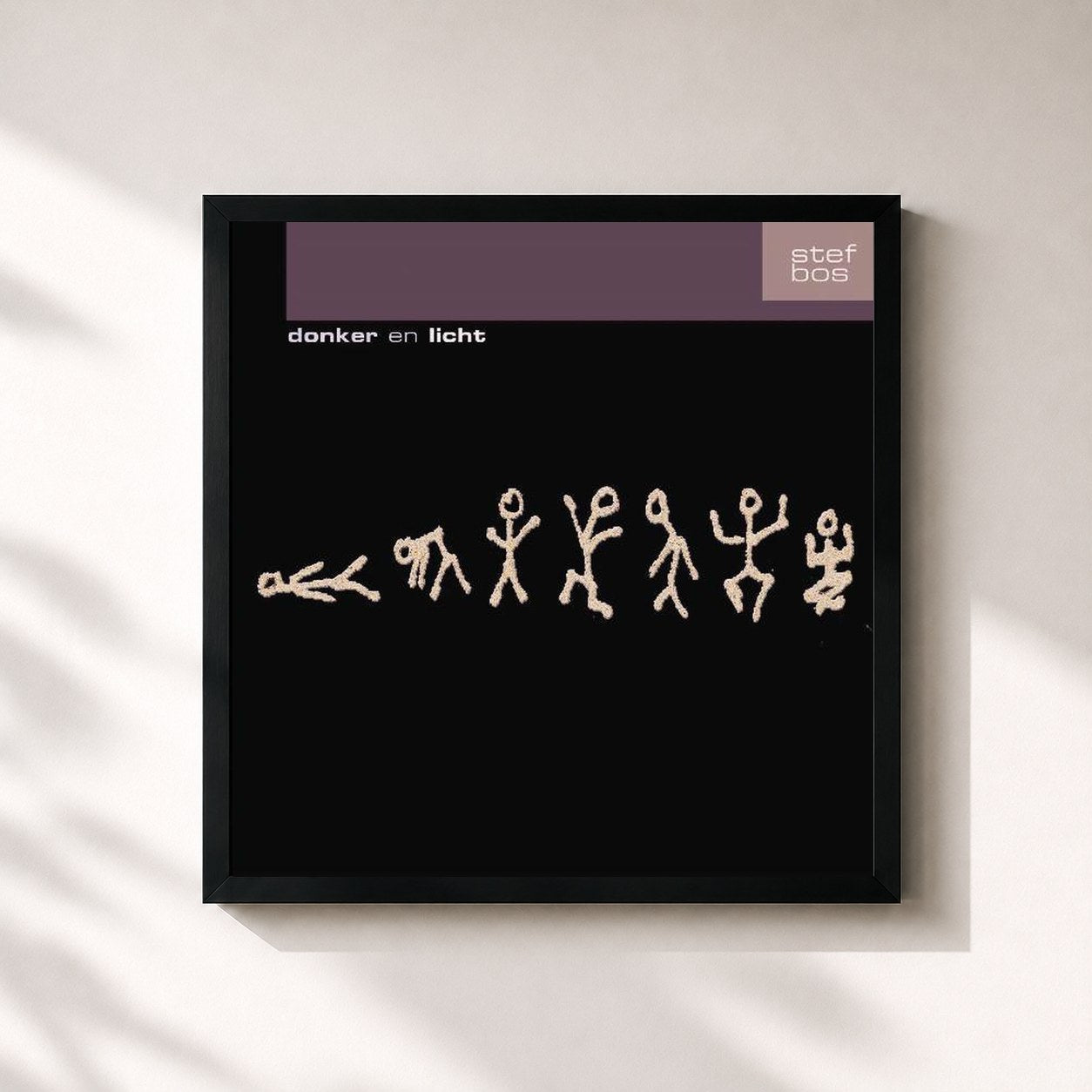 #noir Tableau carré de l'album Donker En Licht de Stef Bos, cadre noir 32x32 cm