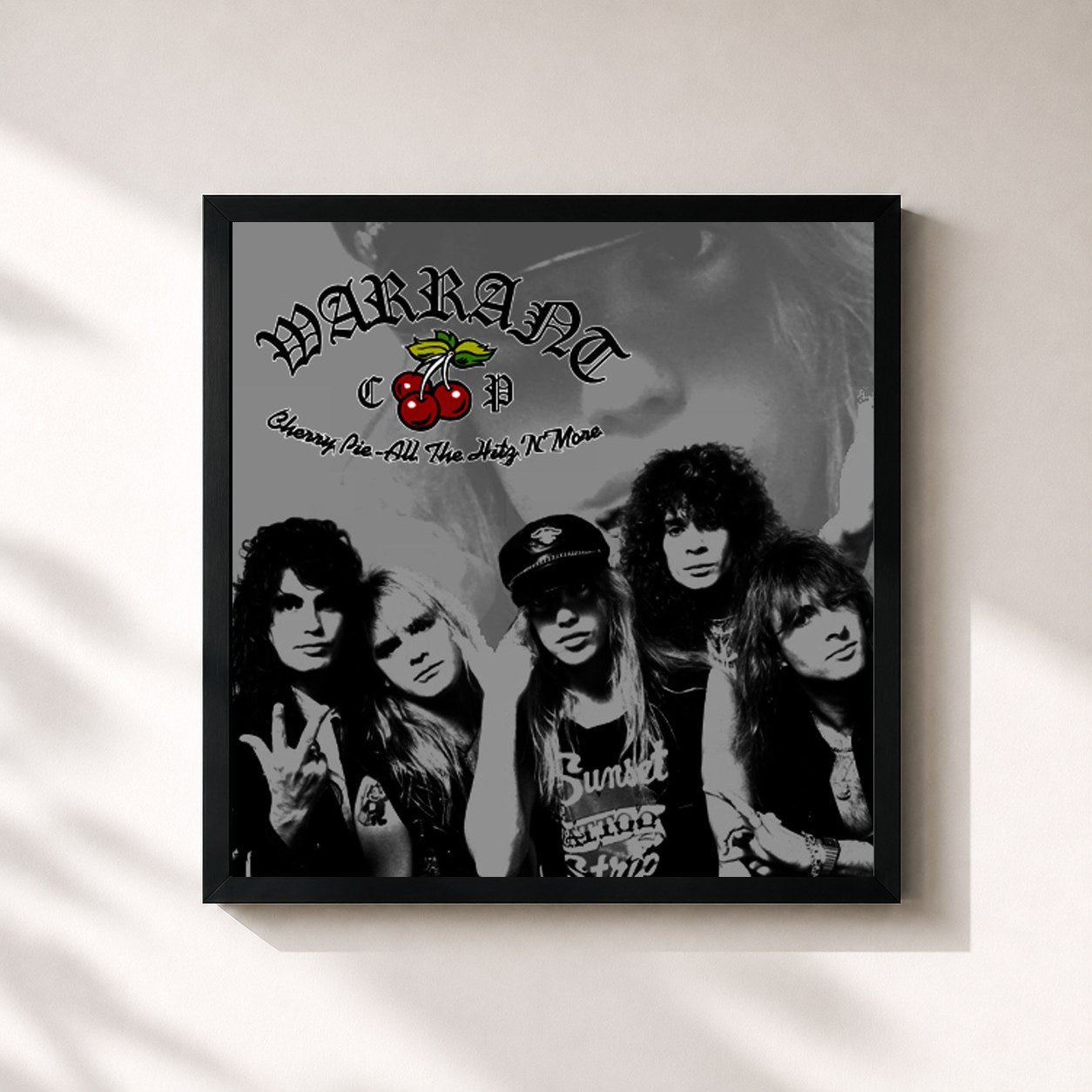 #noir Tableau carré de l'album Cherry Pie - All The Hitz N' More (Re-Recorded Versions)) de Warrant, cadre noir 32x32 cm