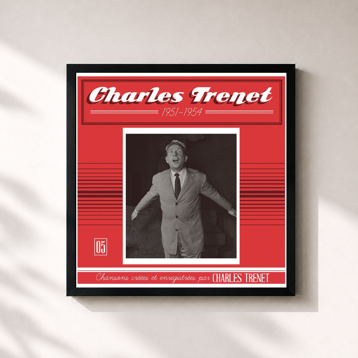 #noir Tableau carré de l'album 1951 - 1954 (Remasterisé en 2017) de Charles Trenet, cadre noir 32x32 cm