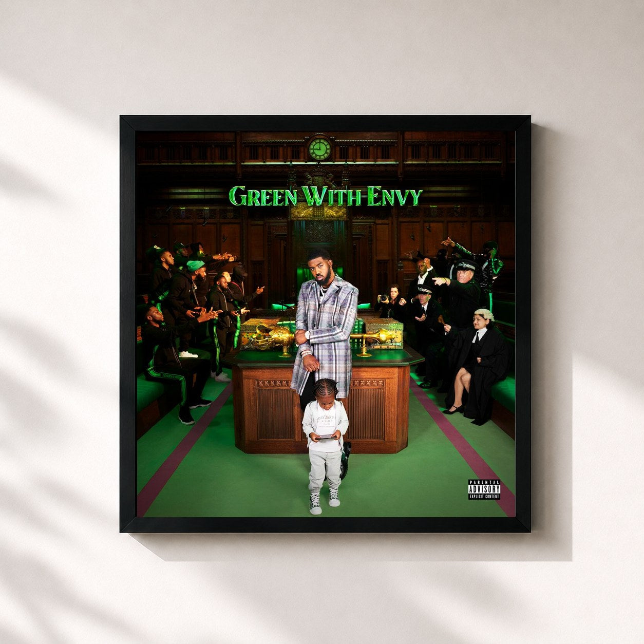 #noir Tableau carré de l'album Green With Envy de Tion Wayne, cadre noir 32x32 cm